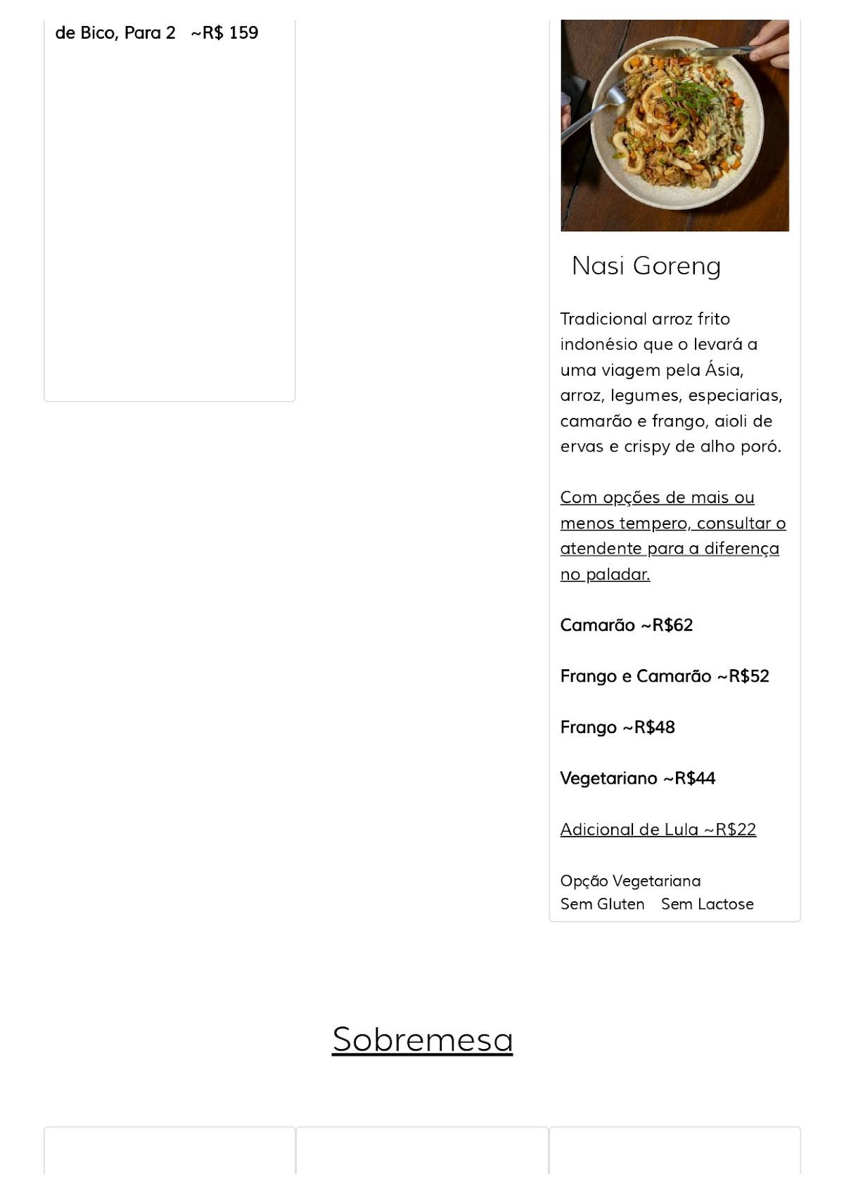 Explorer Bar cardápio