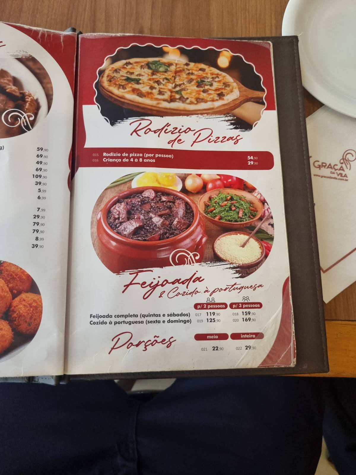 estaurante Graça da Vila - Jardim Guanabara cardápio