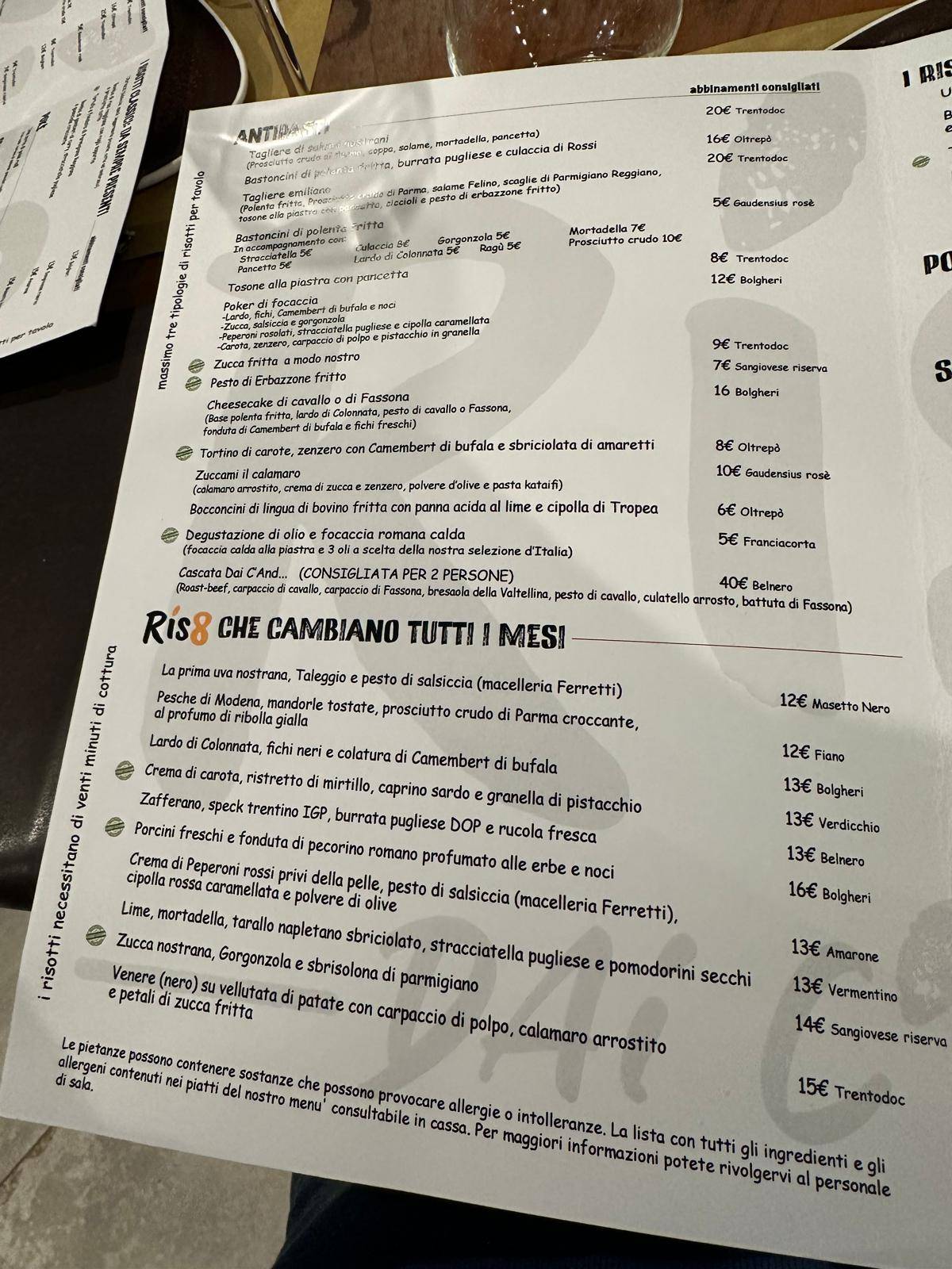 Menu di Risotto DAI C'ANDOM Cavriago 