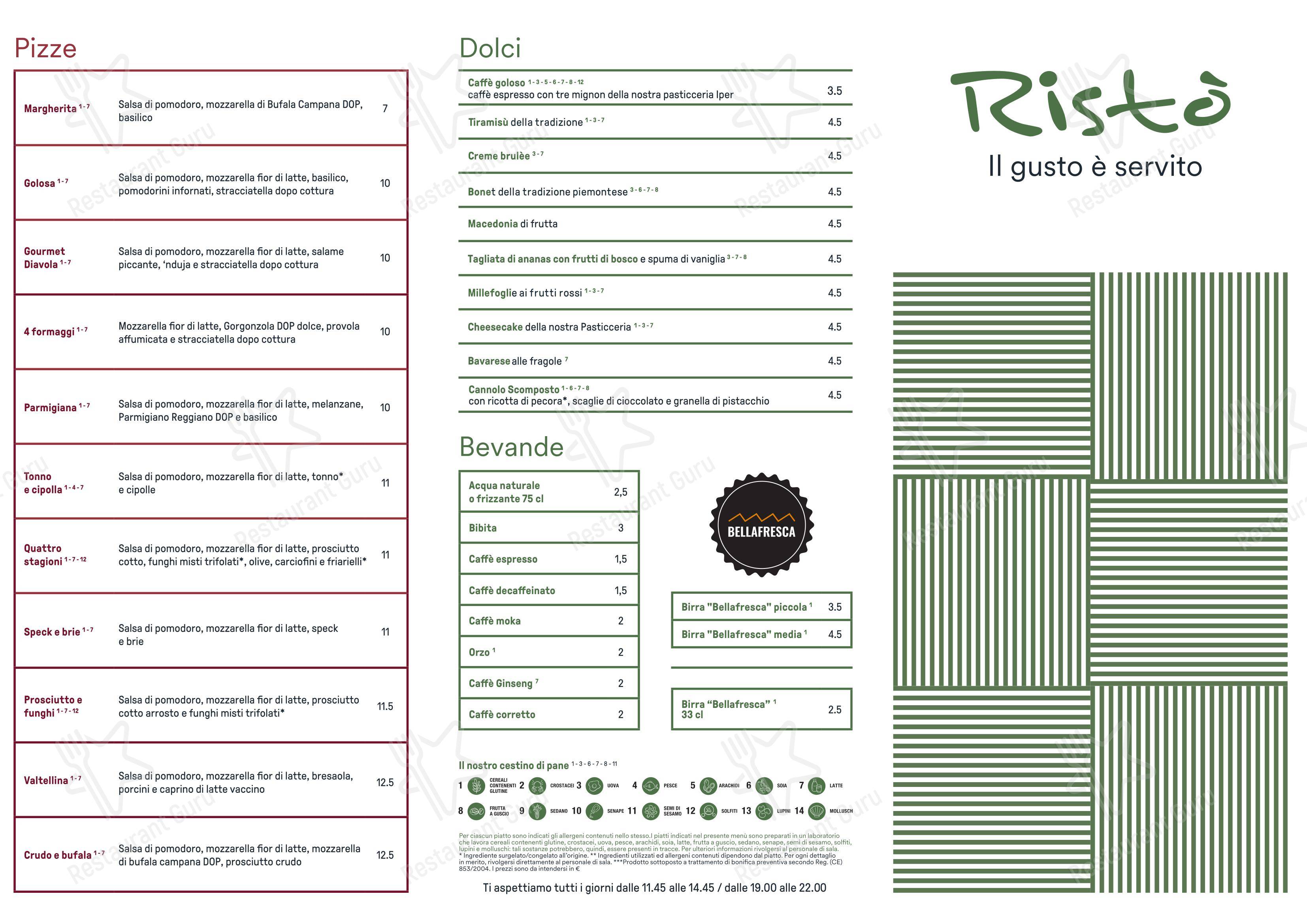 Menu di Ristò - Seriate - 菜单