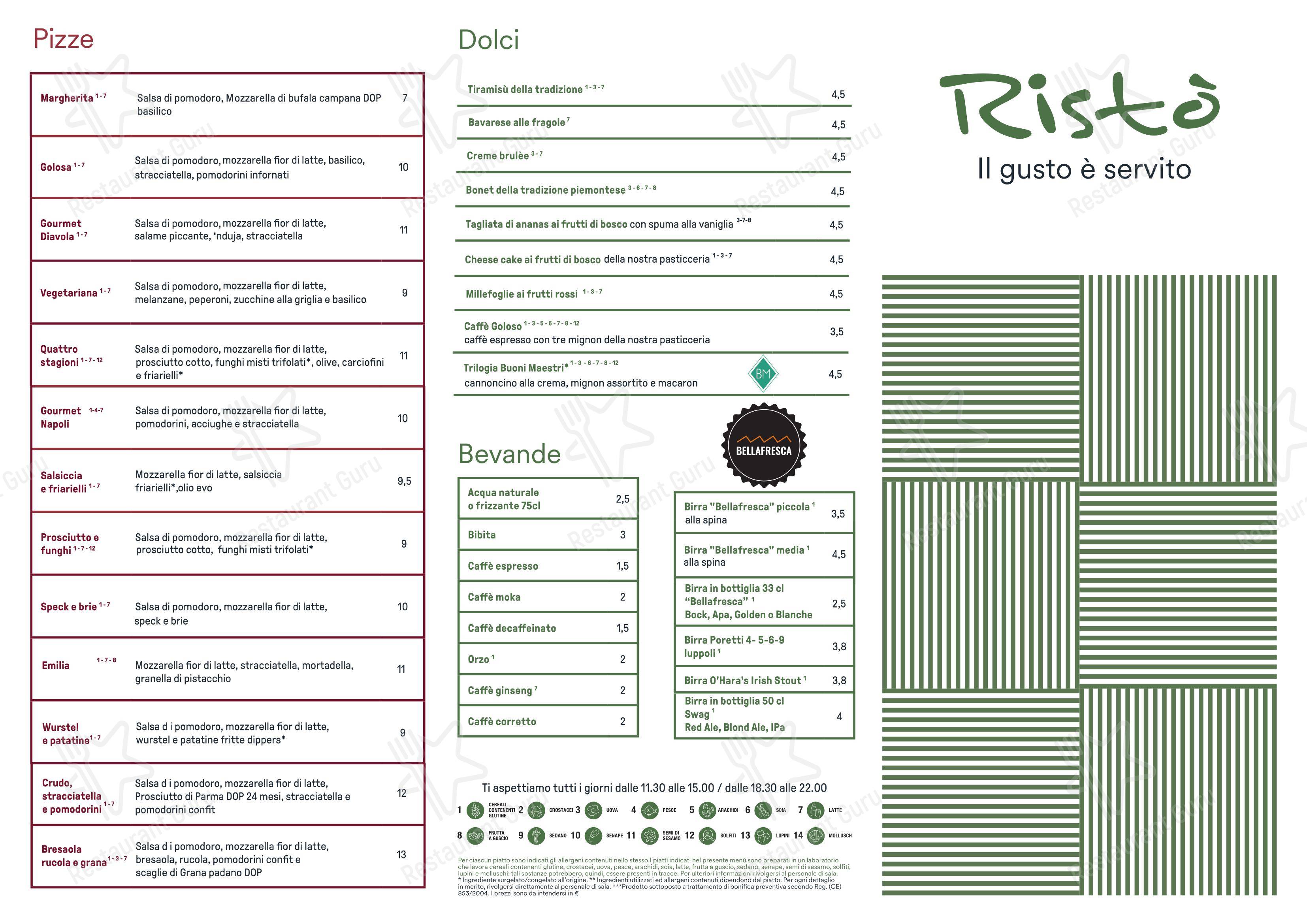 Menu di Ristò - Seriate - Menu bar