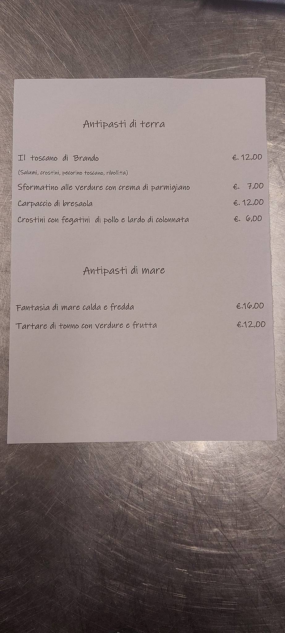 Menu di Ristorante Aeroscalo 