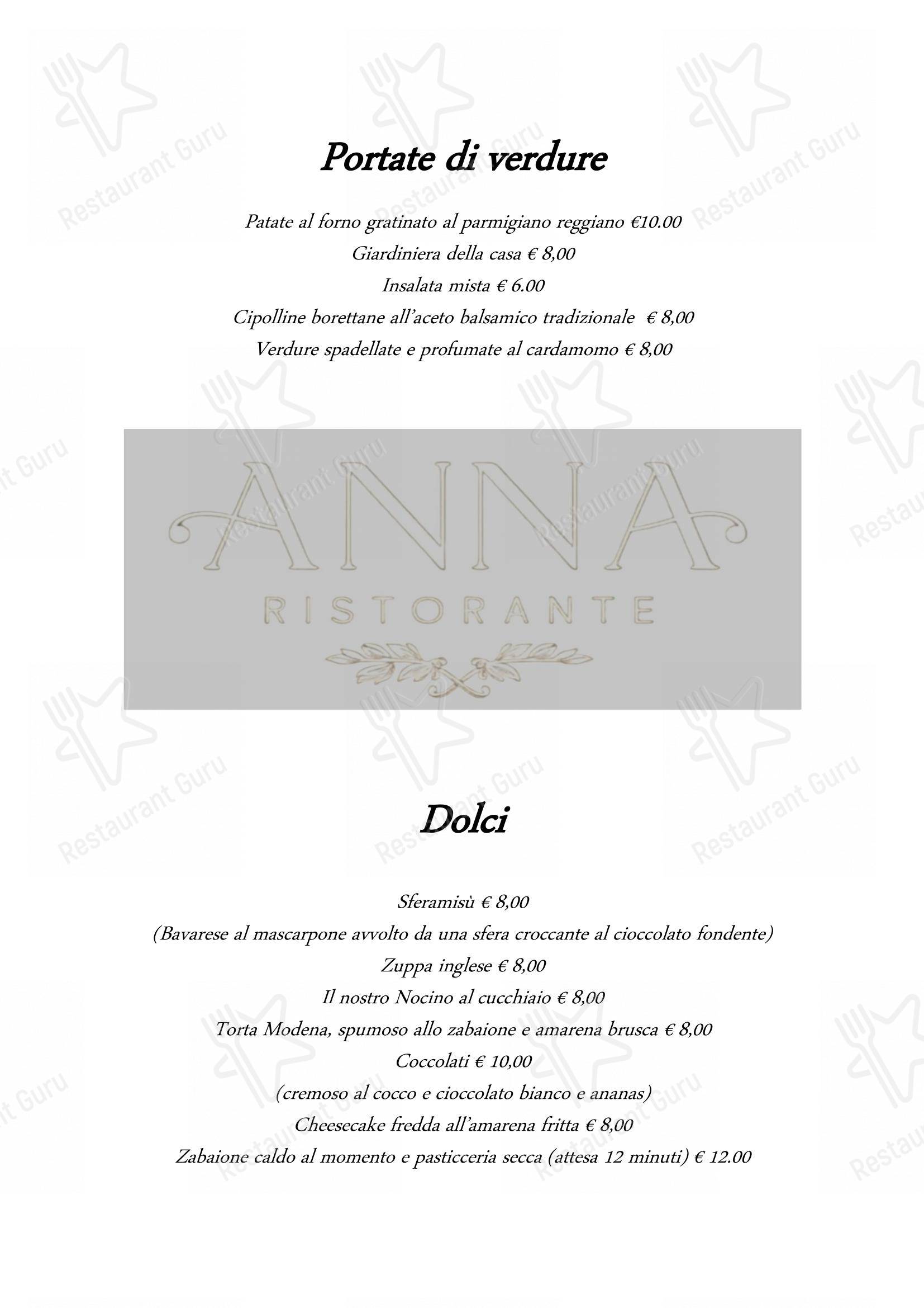 Menu per Ristorante Anna in Modena