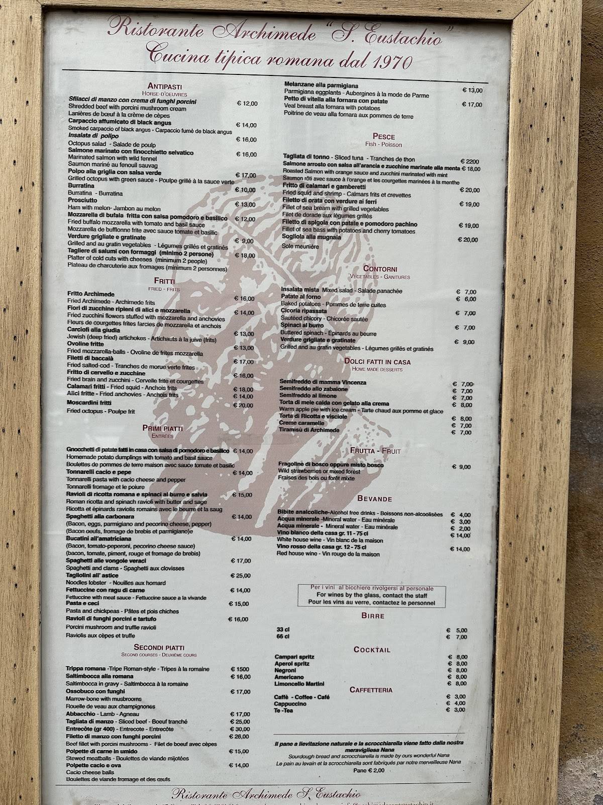 Menu di Ristorante Archimede 