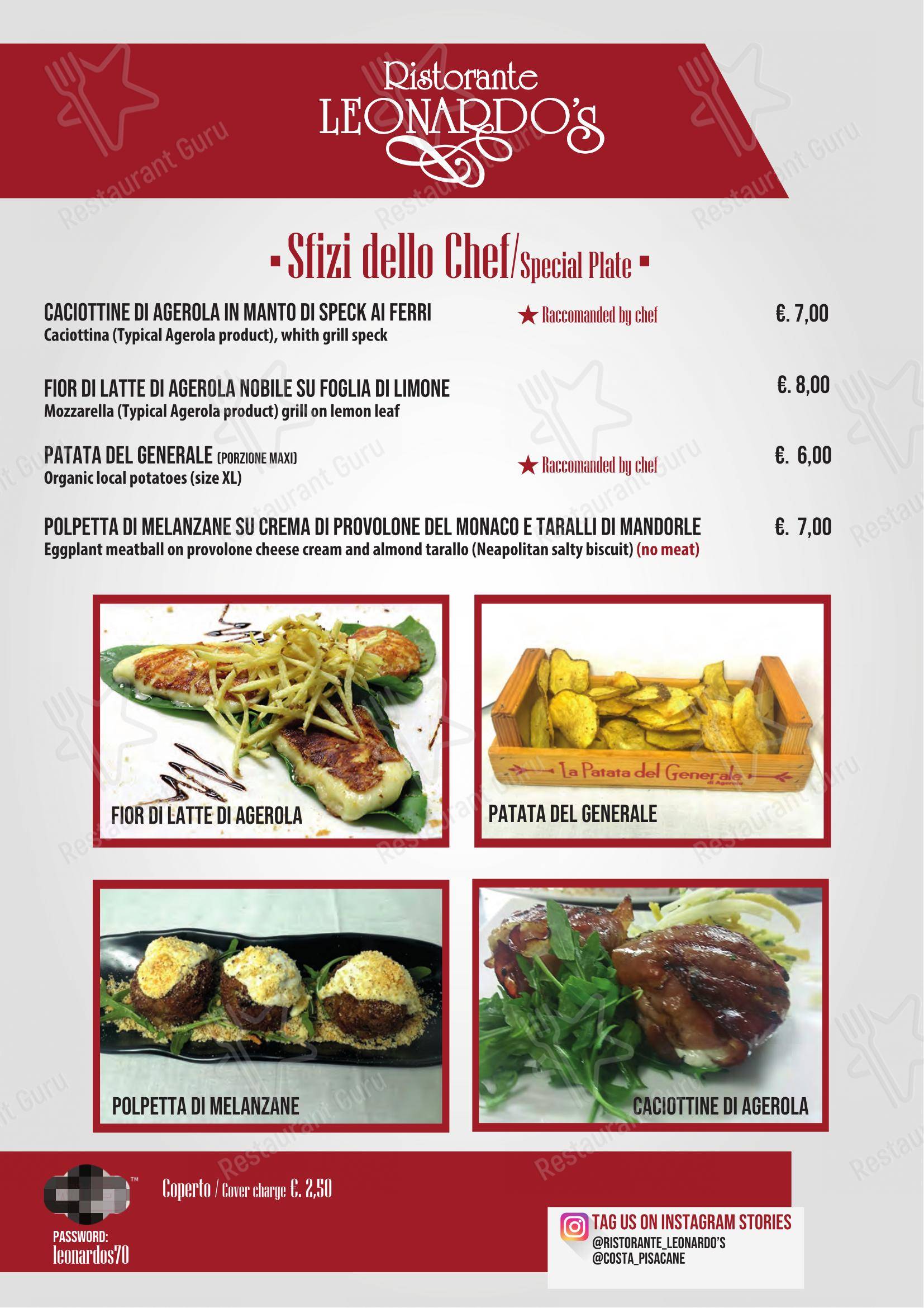 Ristorante Leonardo's in Pianillo - Menu