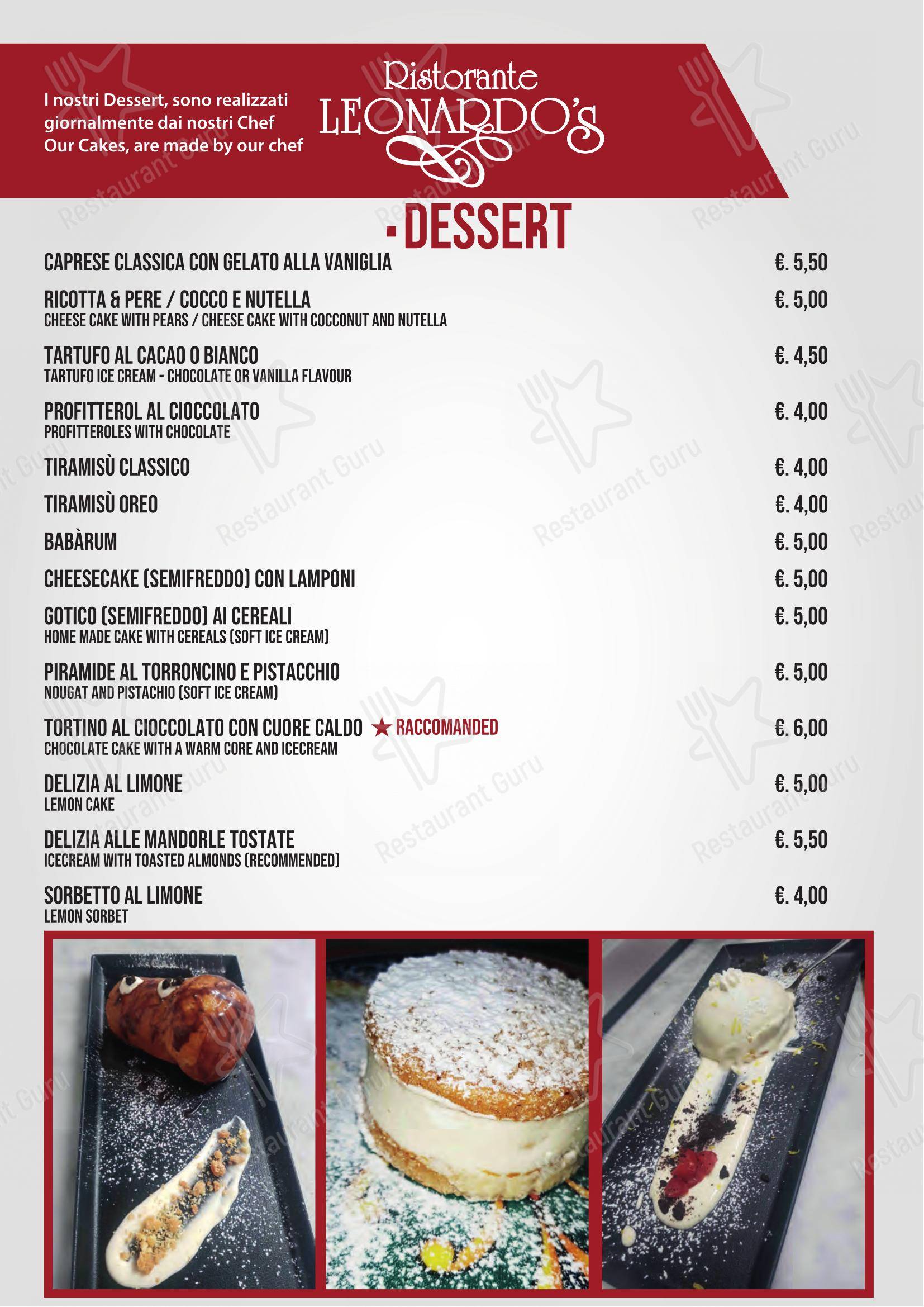 Menu di Ristorante Leonardo's - Menu