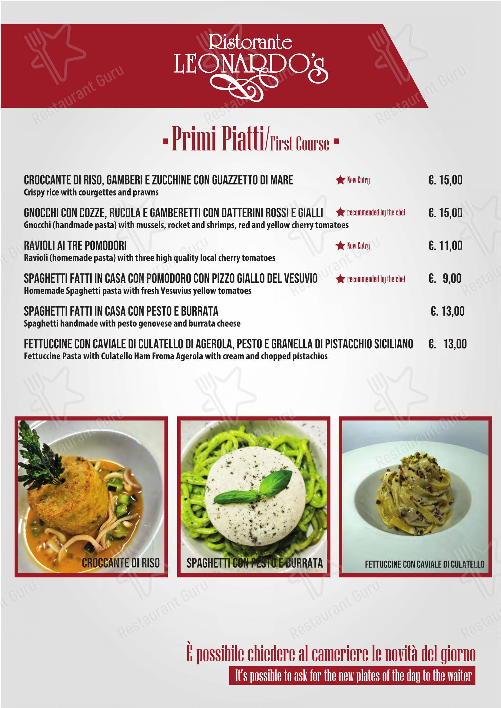 Menu di Ristorante Leonardo's - Menu