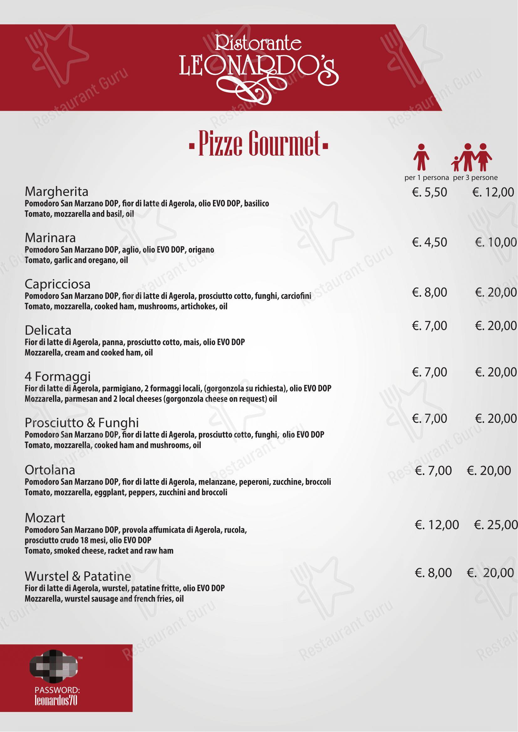 Menu per Ristorante Leonardo's pizzeria
