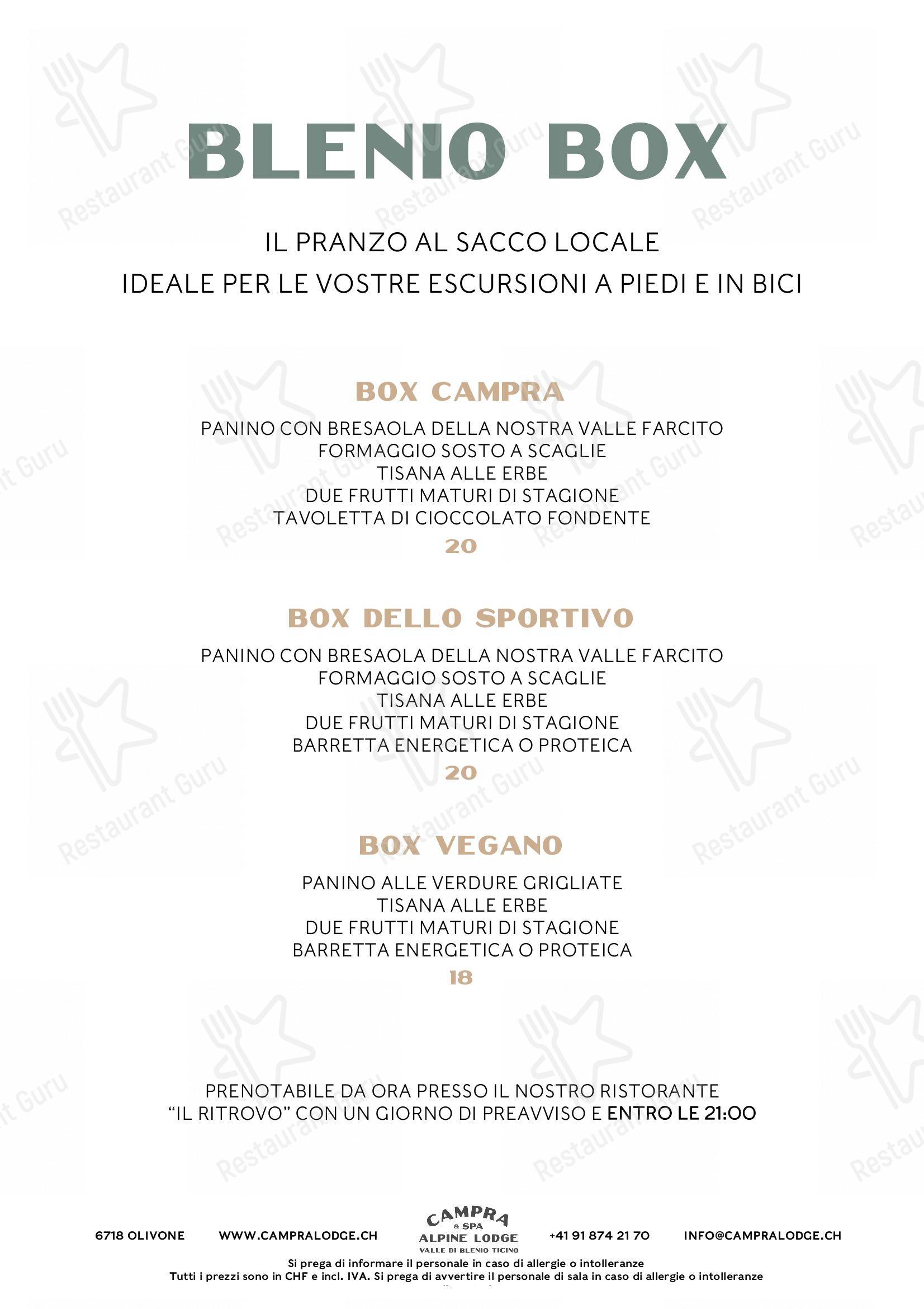 Menu per Ristorante Campra Il Ritrovo ristorante