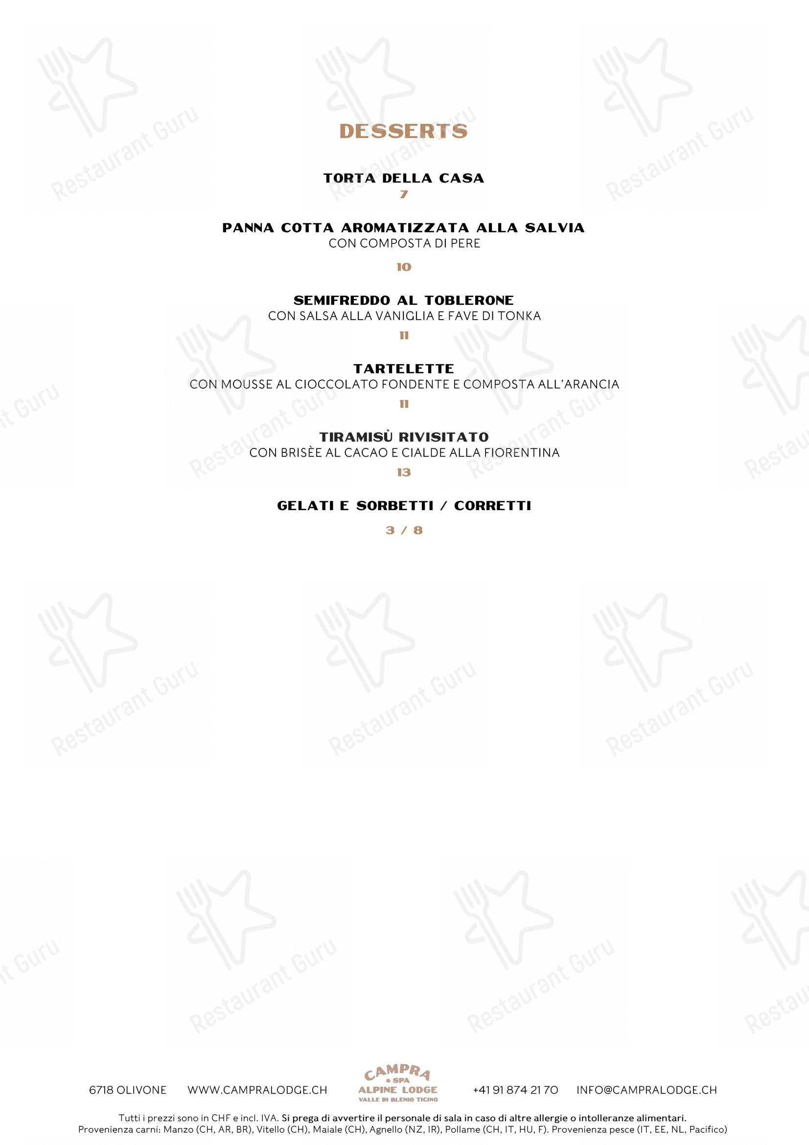 Menu di Ristorante Campra Il Ritrovo - Основное меню