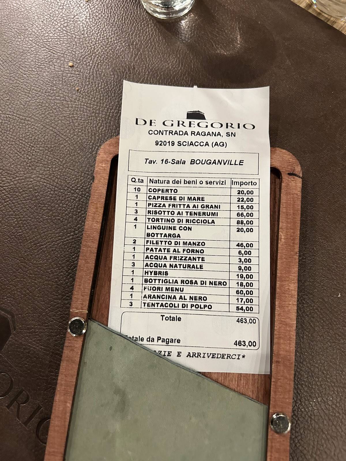 Menu di Ristorante Cantine De Gregorio 