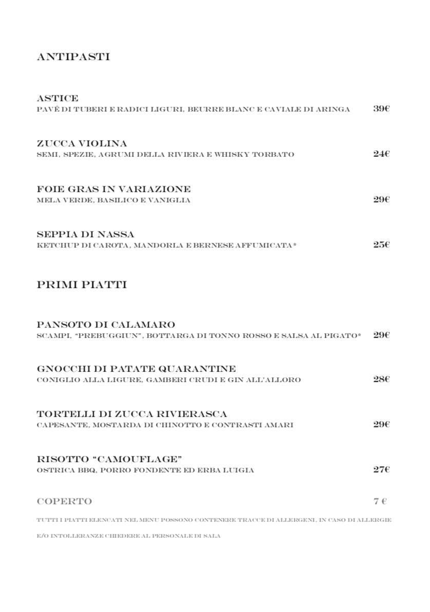 Menu di Ristorante Capo Santa Chiara 