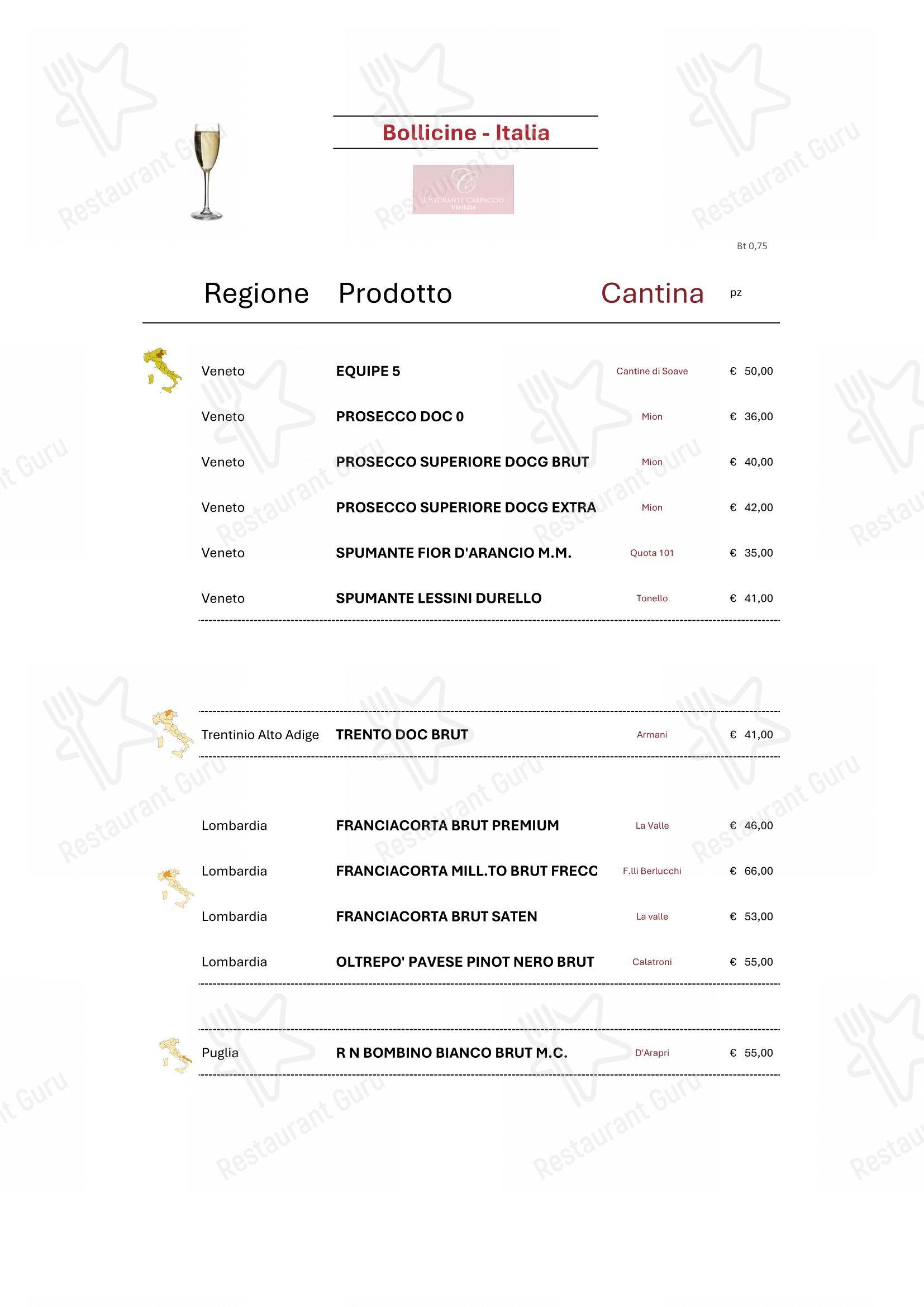 Ristorante Carpaccio Venezia in Venezia - Menu bar
