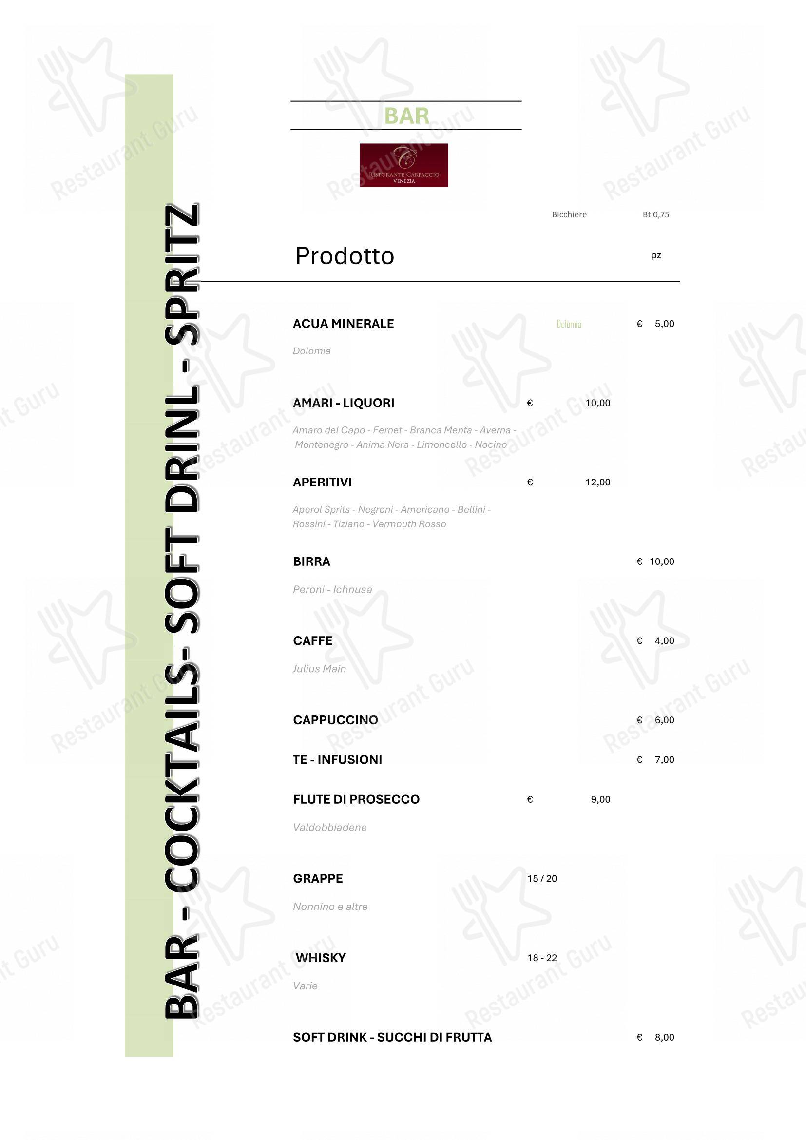 Menu bar per Ristorante Carpaccio Venezia in Venezia