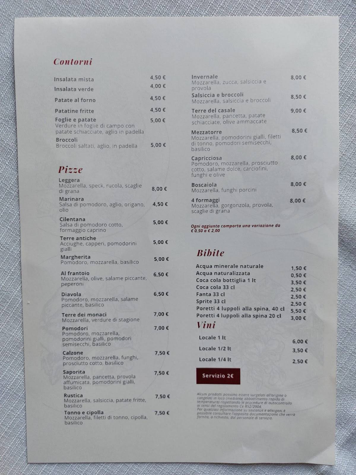 Menu di Ristorante Coop. Nuovo Cilento - Al Frantoio 