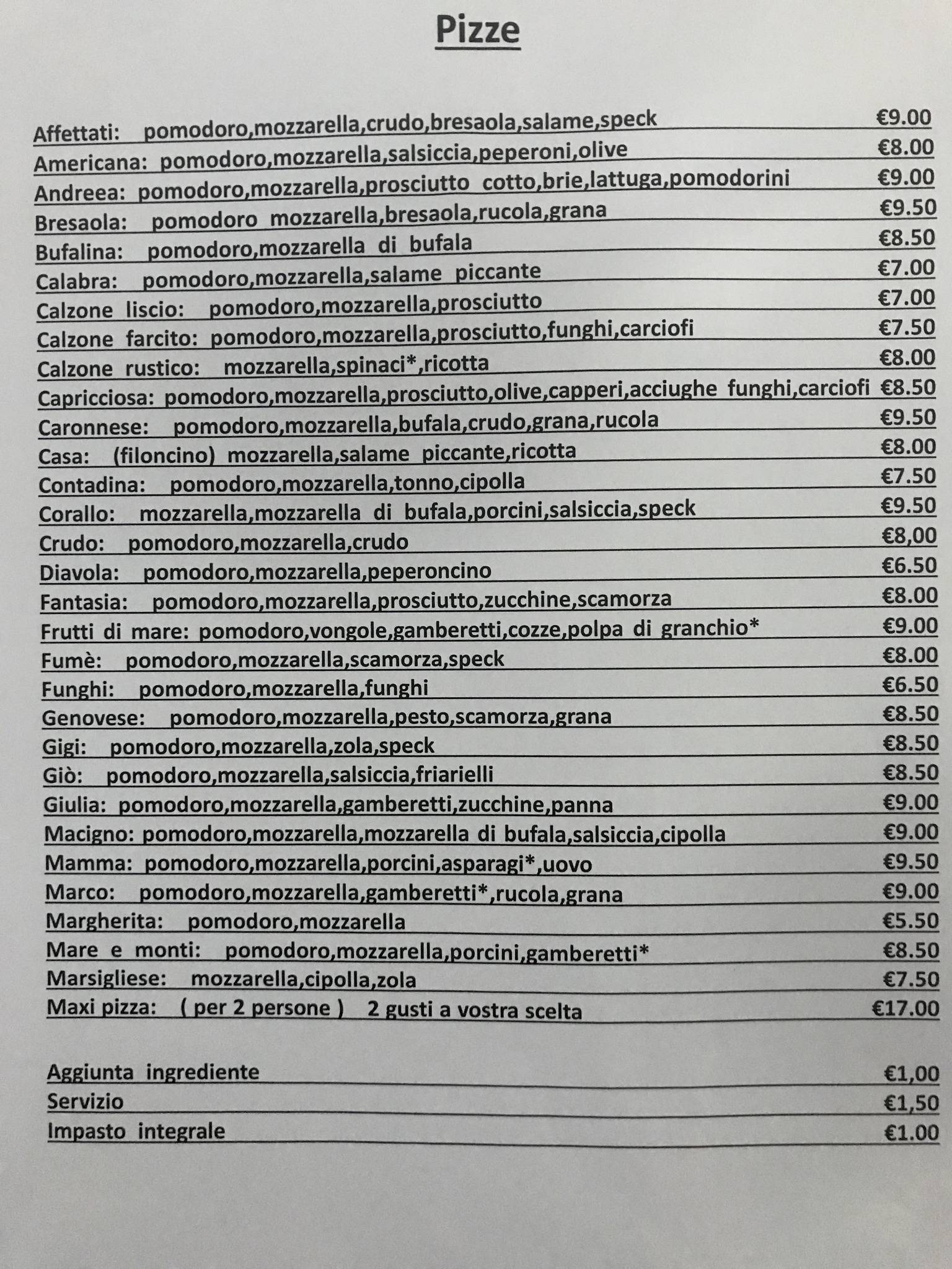 Menu di Ristorante Corallo 