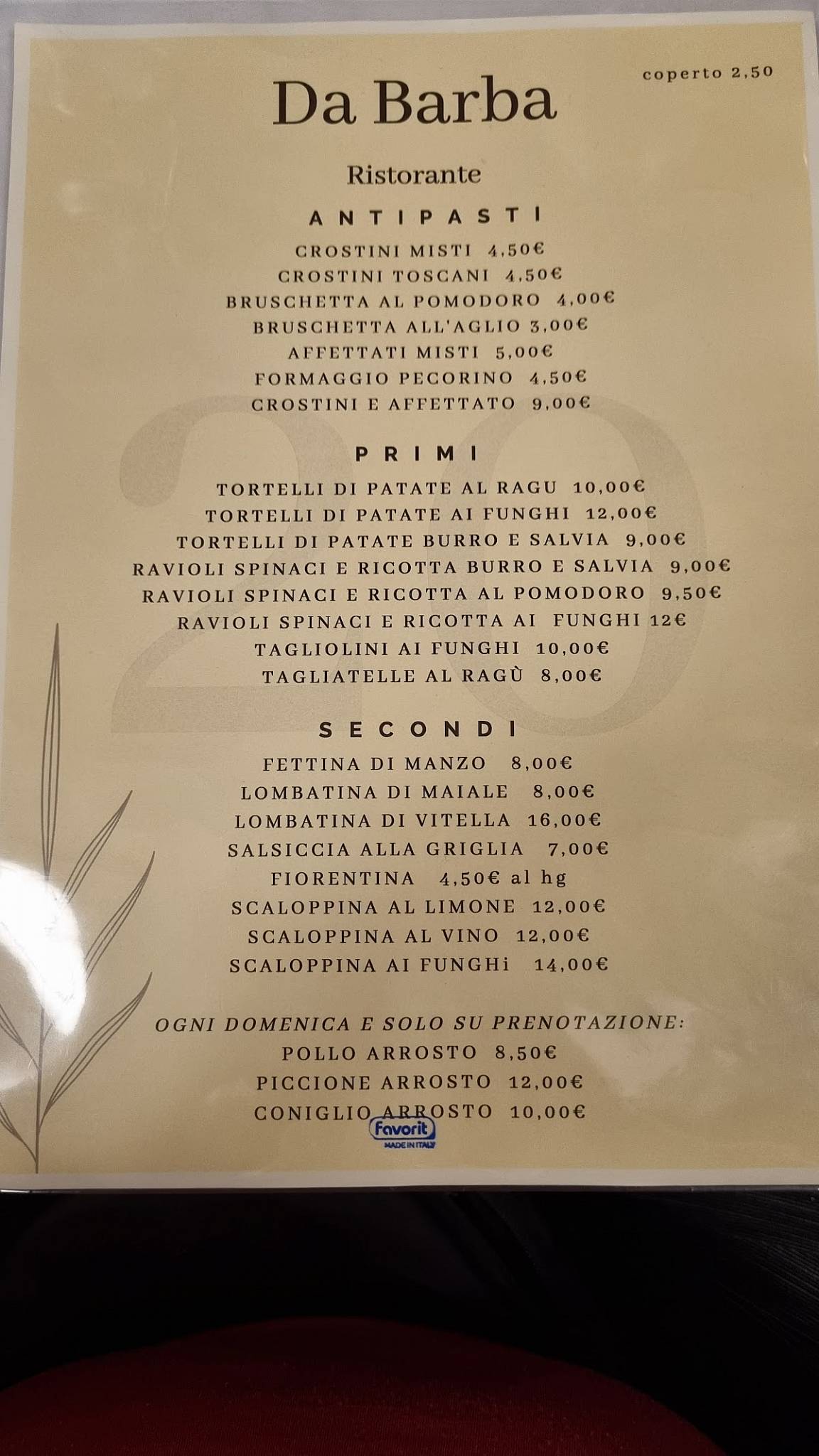 Menu di Ristorante "Da Barba" 