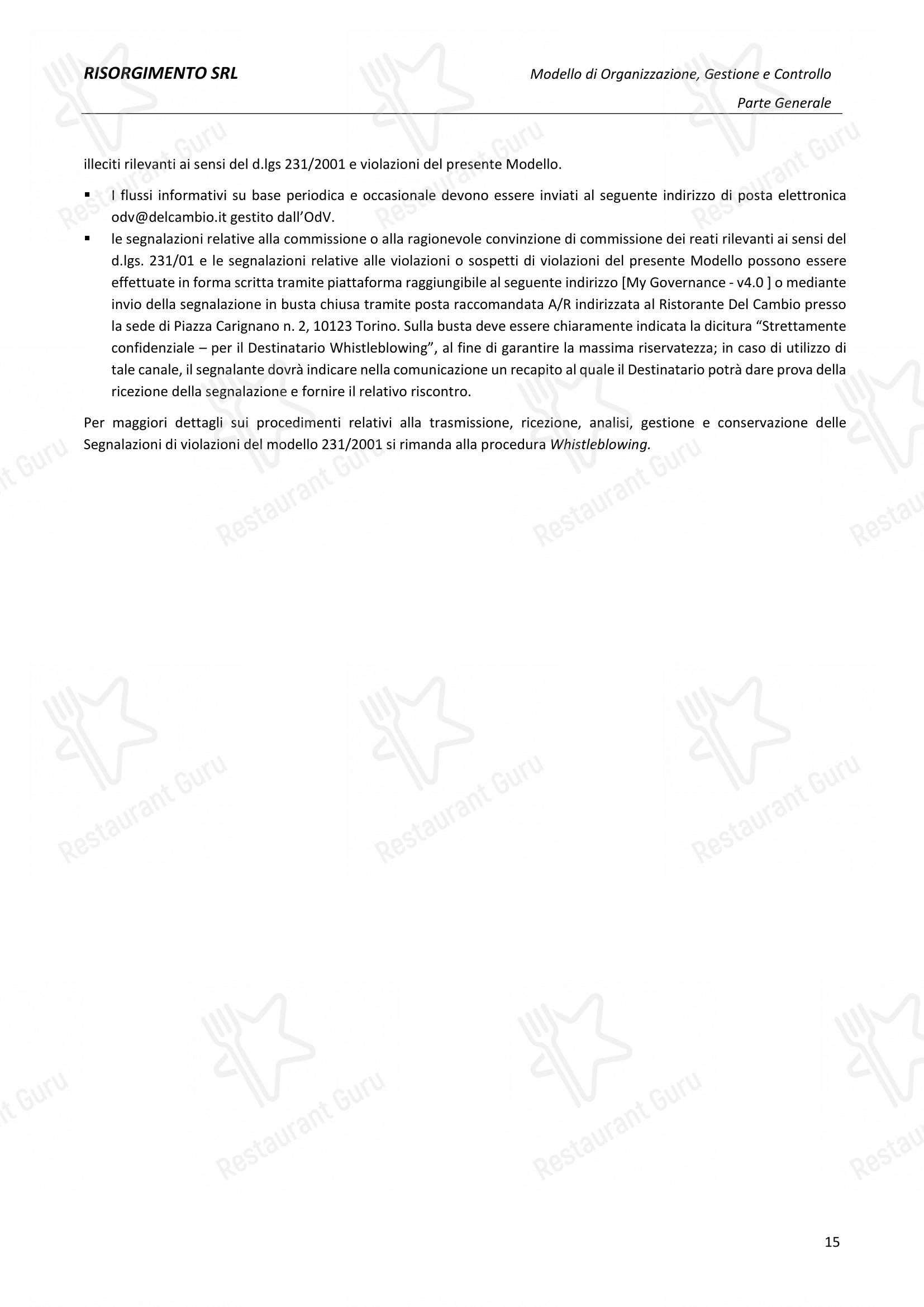 Menu per Ristorante Del Cambio in Torino