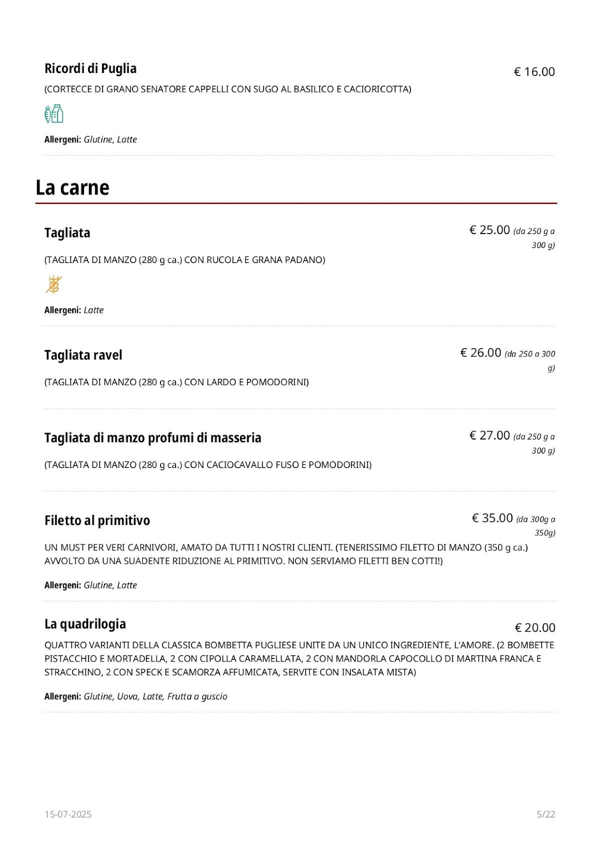 Menu di Fidelio 