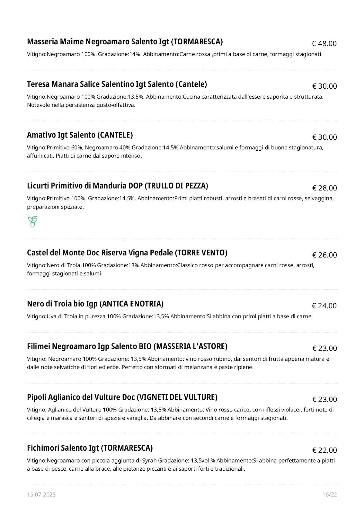 Menu di Fidelio 