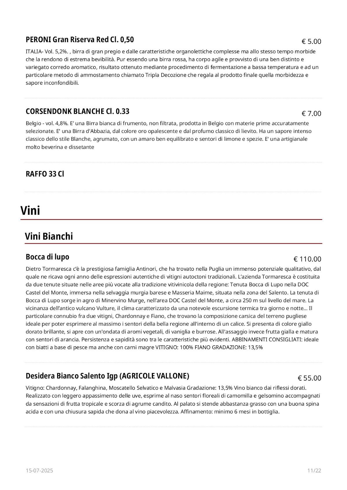 Menu di Fidelio 