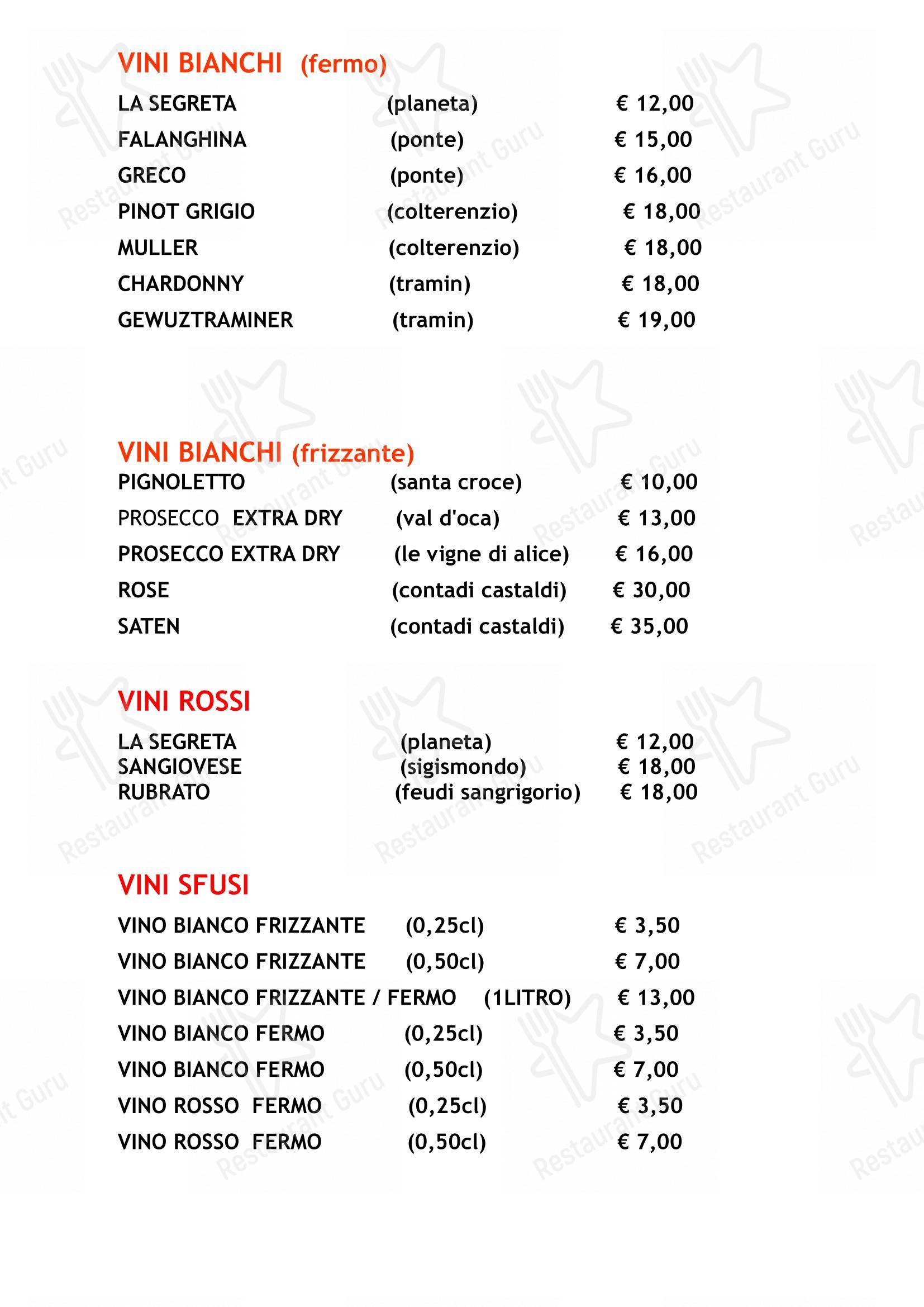 Menu di Ristorante Ginger - Menu bar