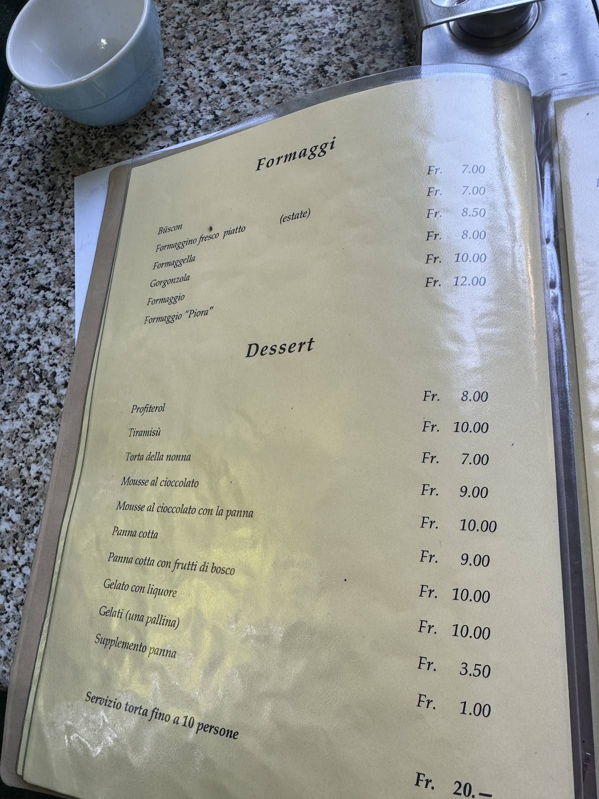 Menu di Ristorante Grotto del Pep 