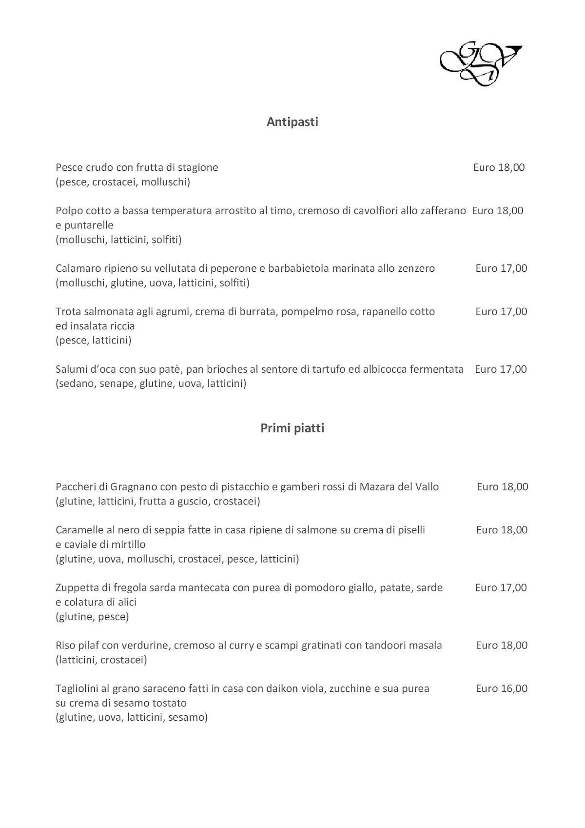 Menu di Il Gusto della Vita 