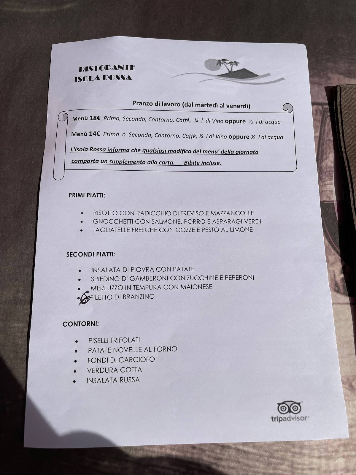 Menu di Ristorante Isola Rossa 