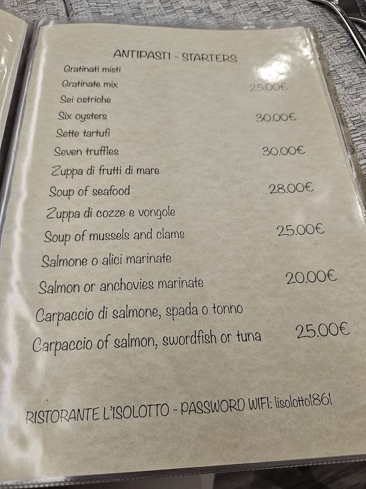 Menu di Ristorante L’isolotto 