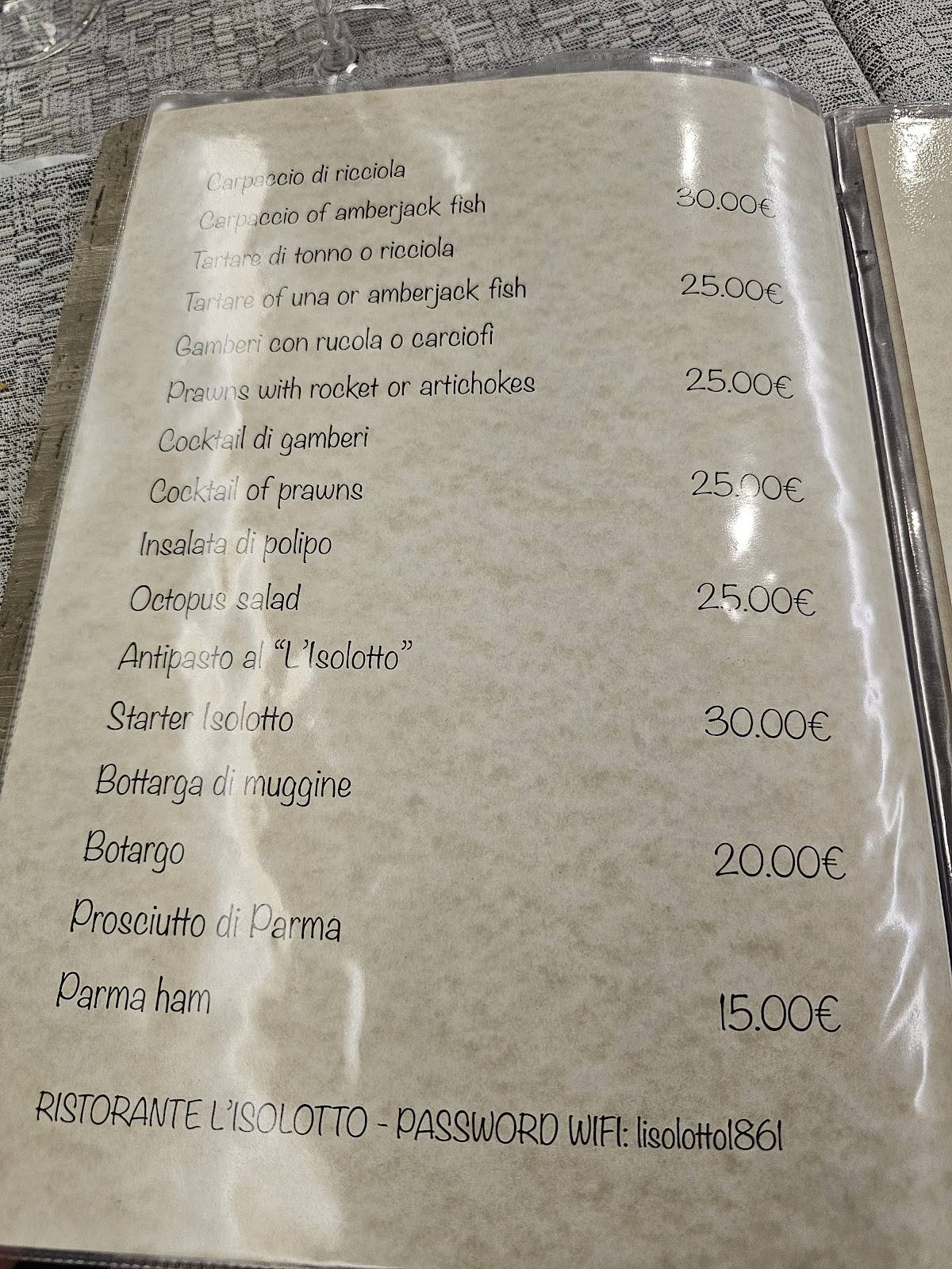 Menu di Ristorante L’isolotto 