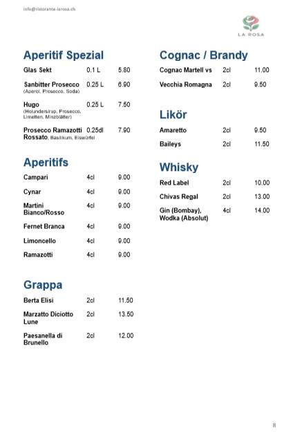 Menu di Ristorante La Rosa 