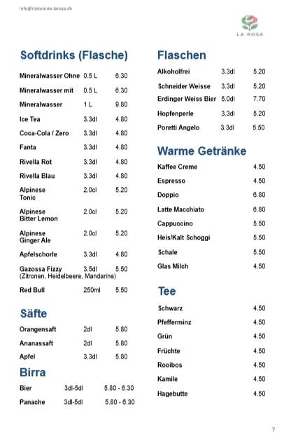 Menu di Ristorante La Rosa 