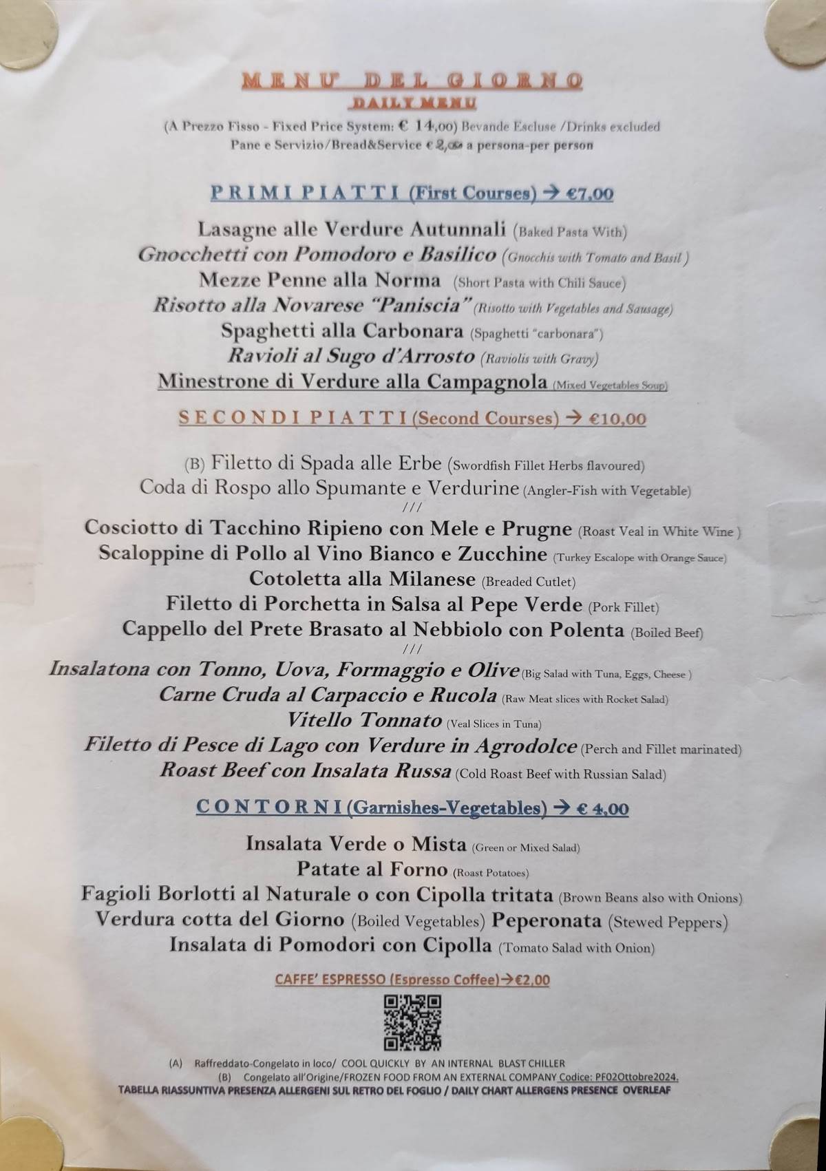 Menu di Ristorante La Rotta 