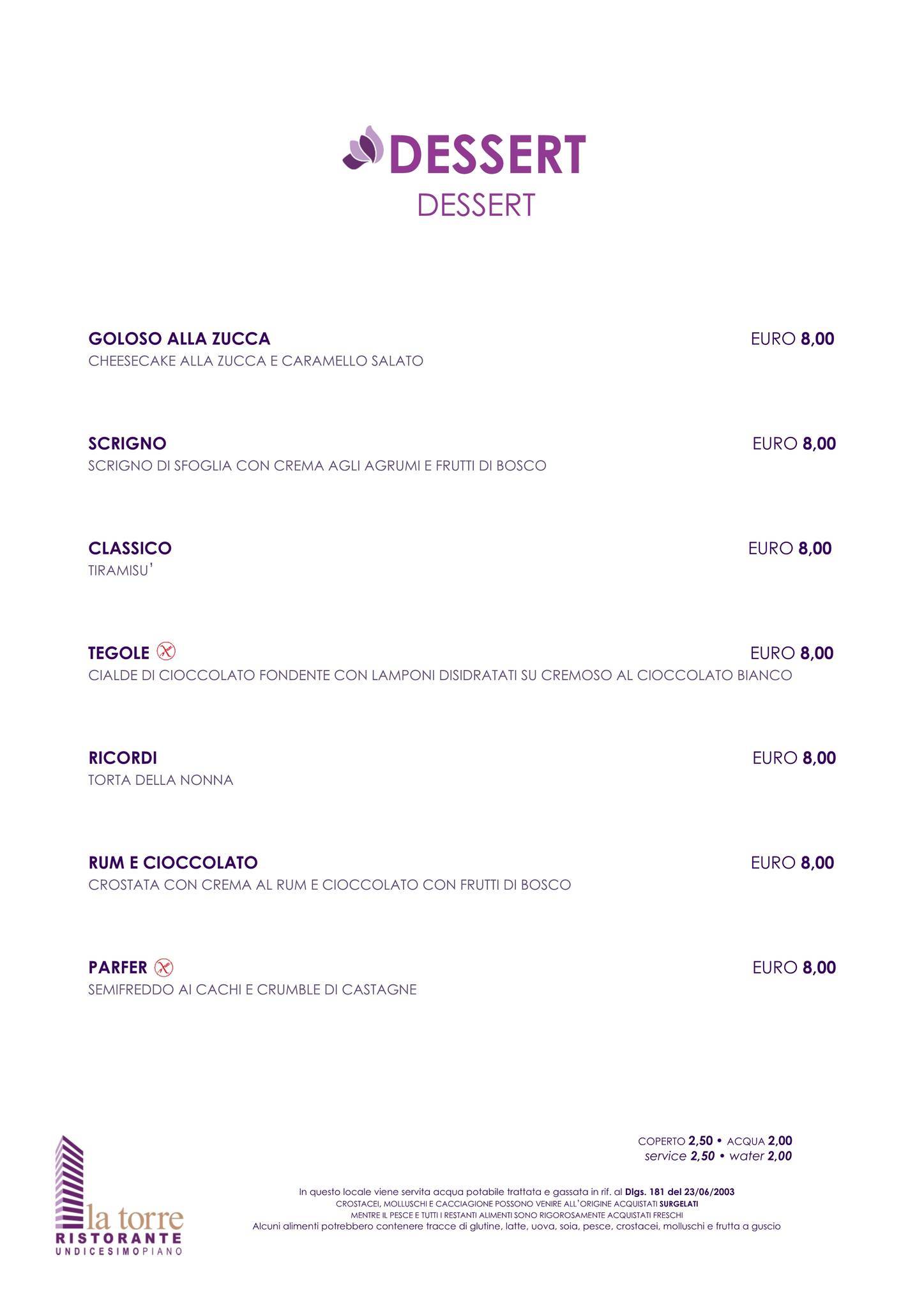 Menu di Ristorante La Torre 