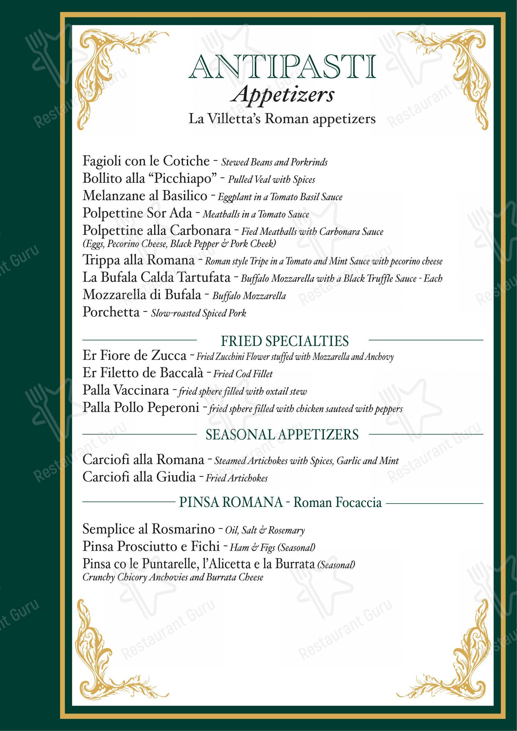 Menu bar per Ristorante La Villetta dal 1940 ristorante
