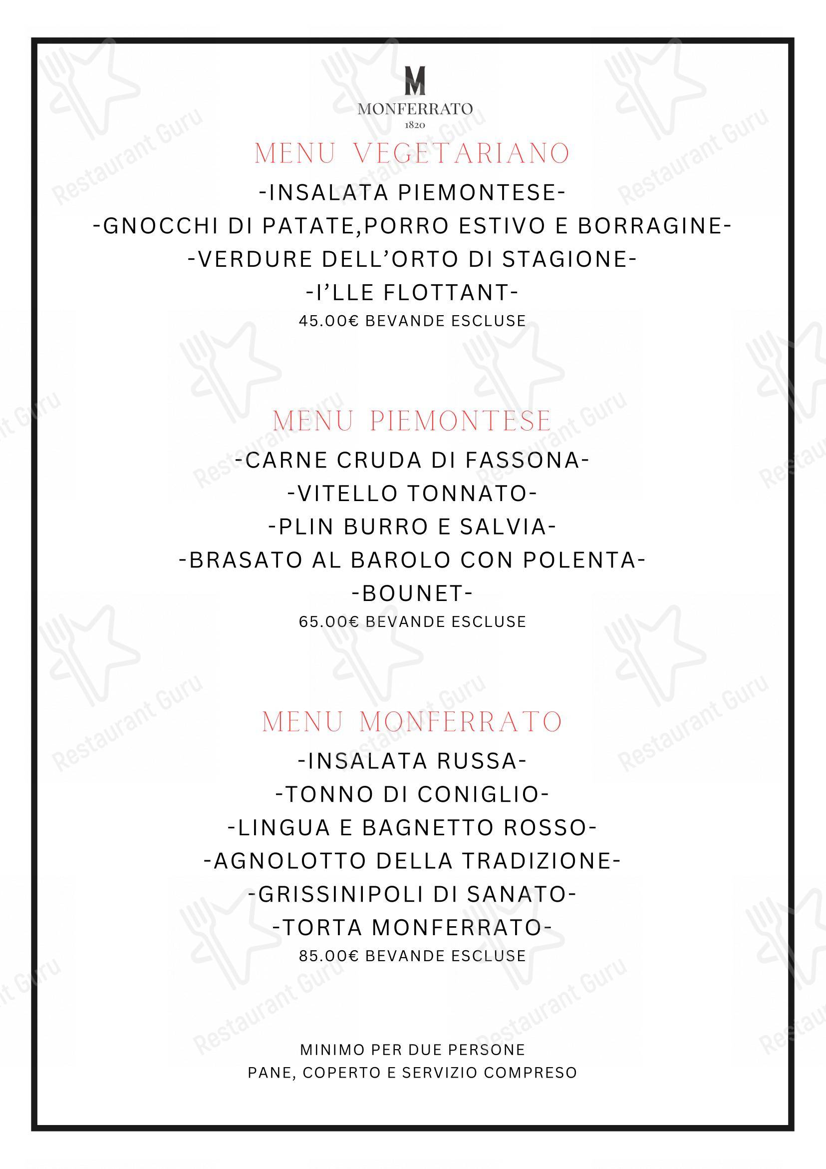 Menu per Monferrato ristorante
