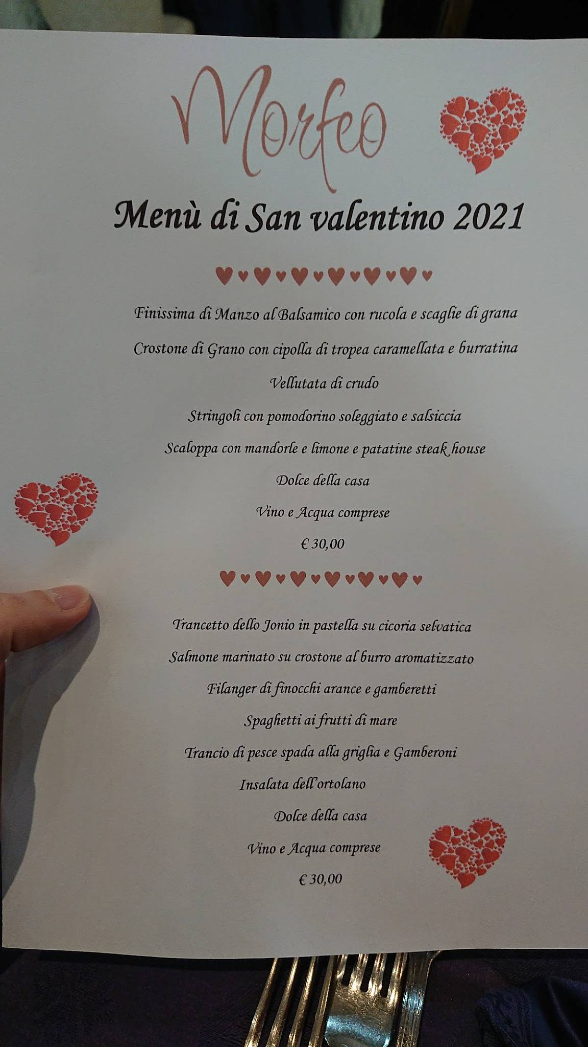 Menu di Morfeo 