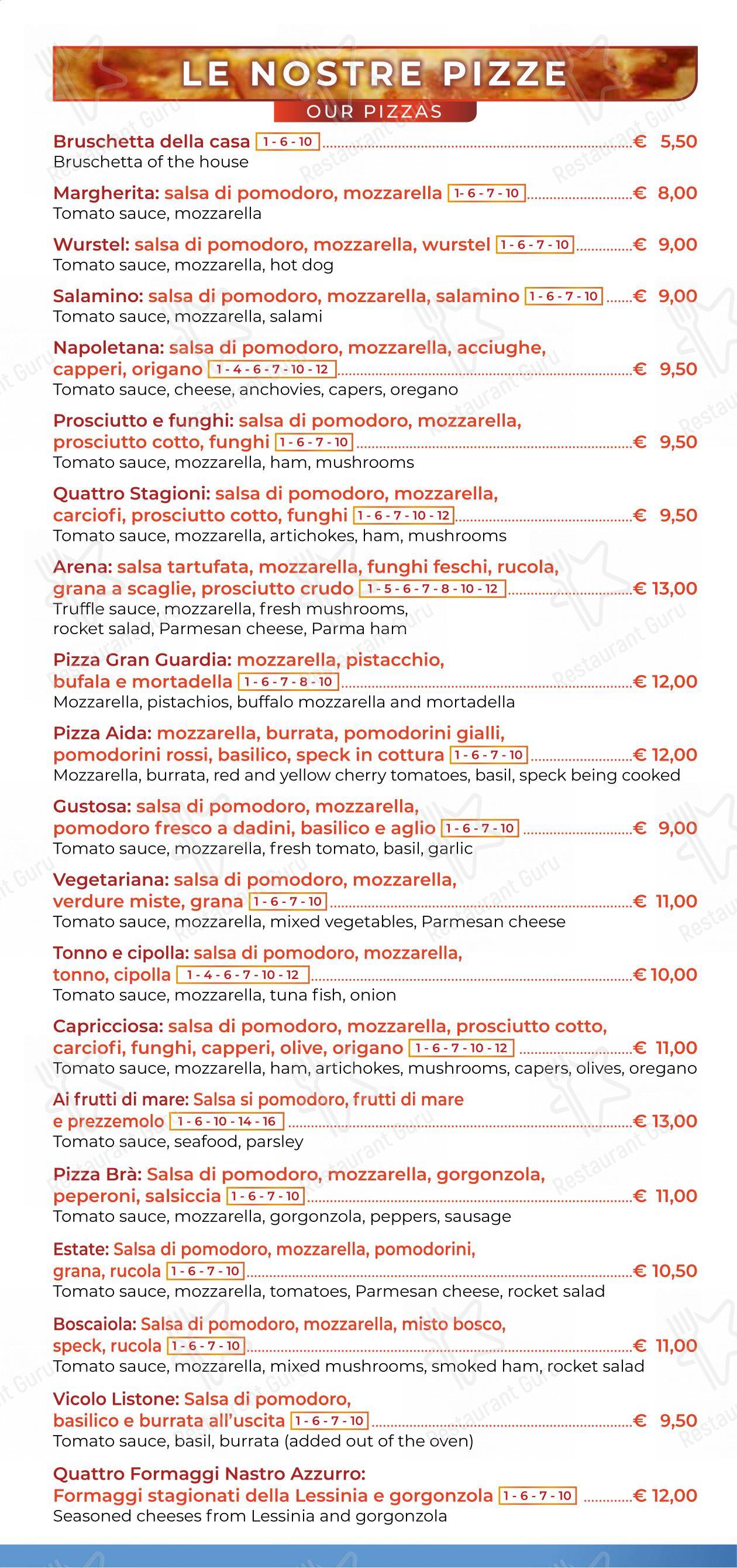 Menu per Ristorante Nastro Azzurro in Verona