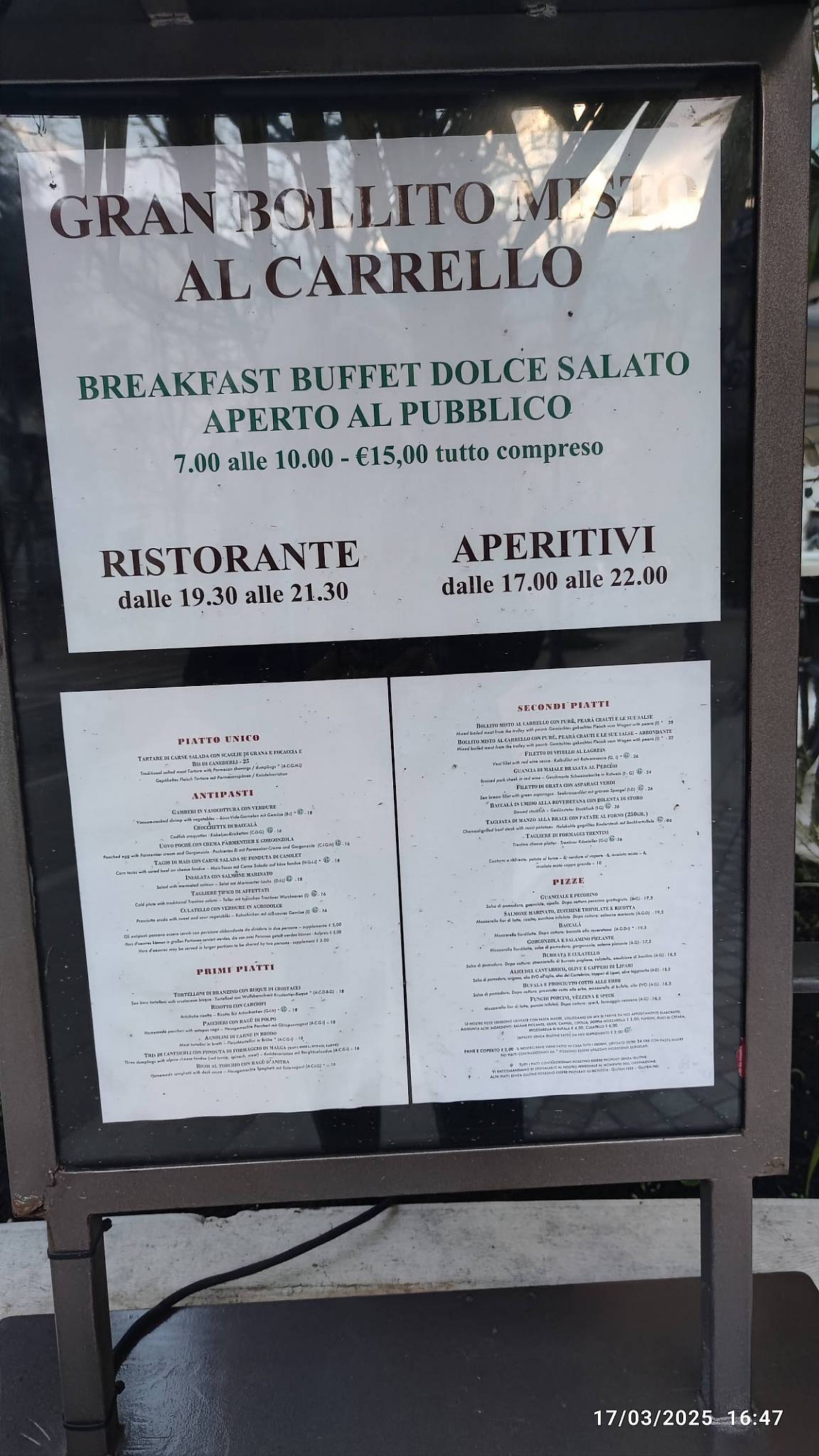 Menu di Il Ristorante Novecento Dell'Hotel Rovereto 