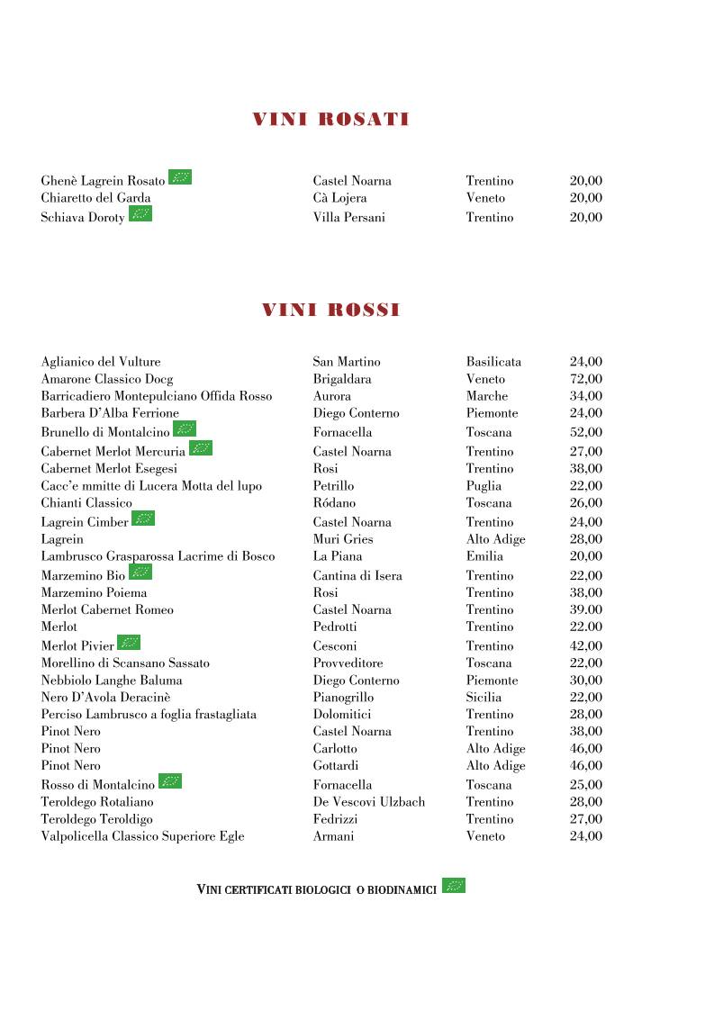 Menu di Il Ristorante Novecento Dell'Hotel Rovereto 
