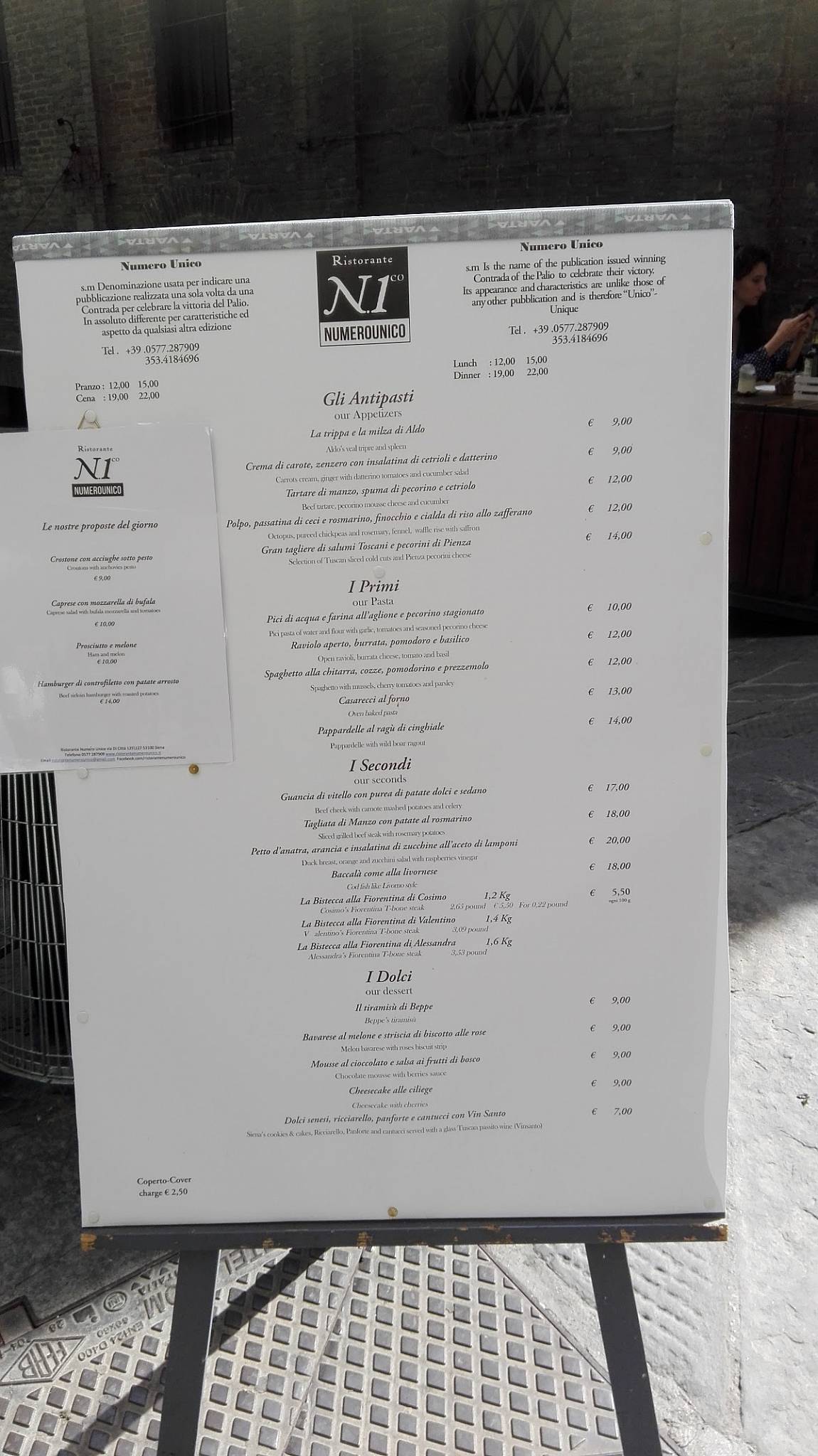 Menu di Osteria Numero Unico 
