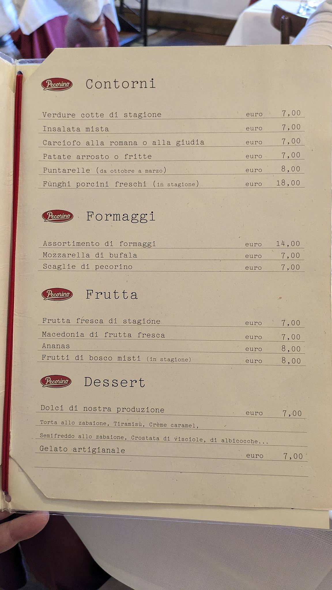 Menu de Ristorante Pecorino