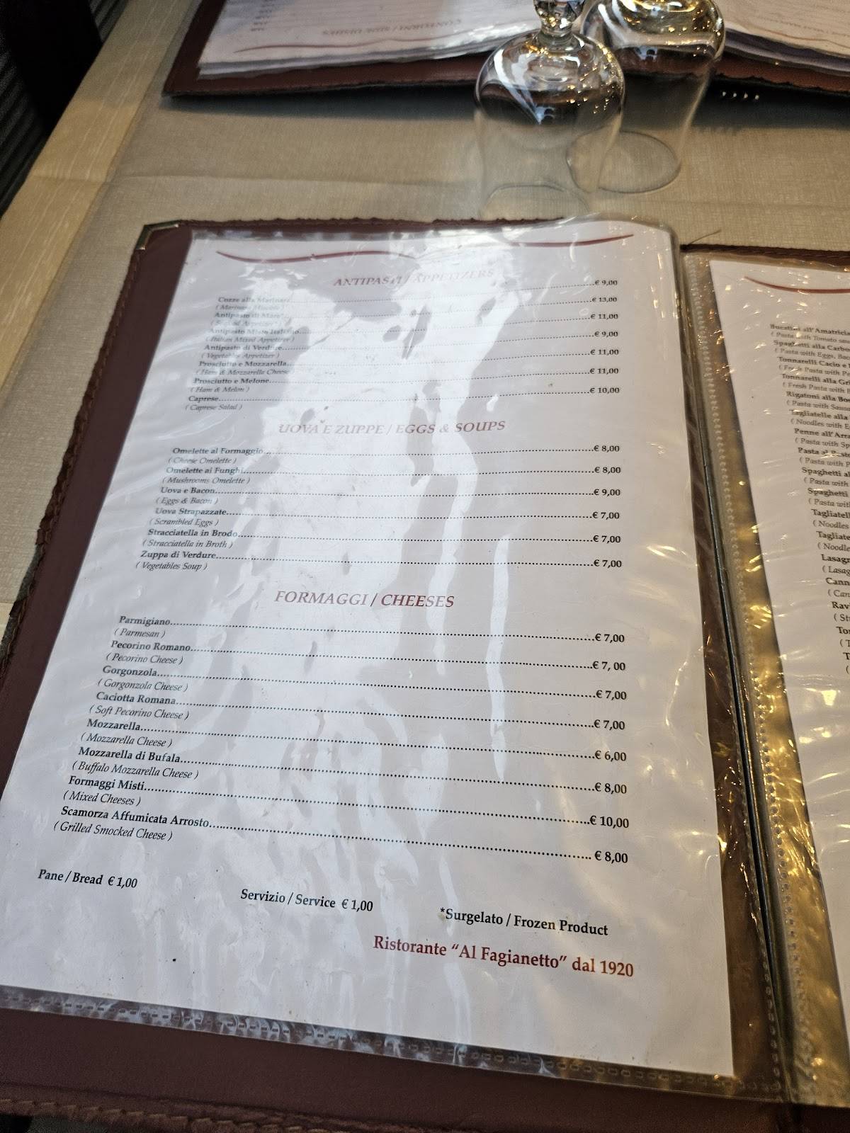 Menu di Ristorante Pizzeria Al Fagianetto 