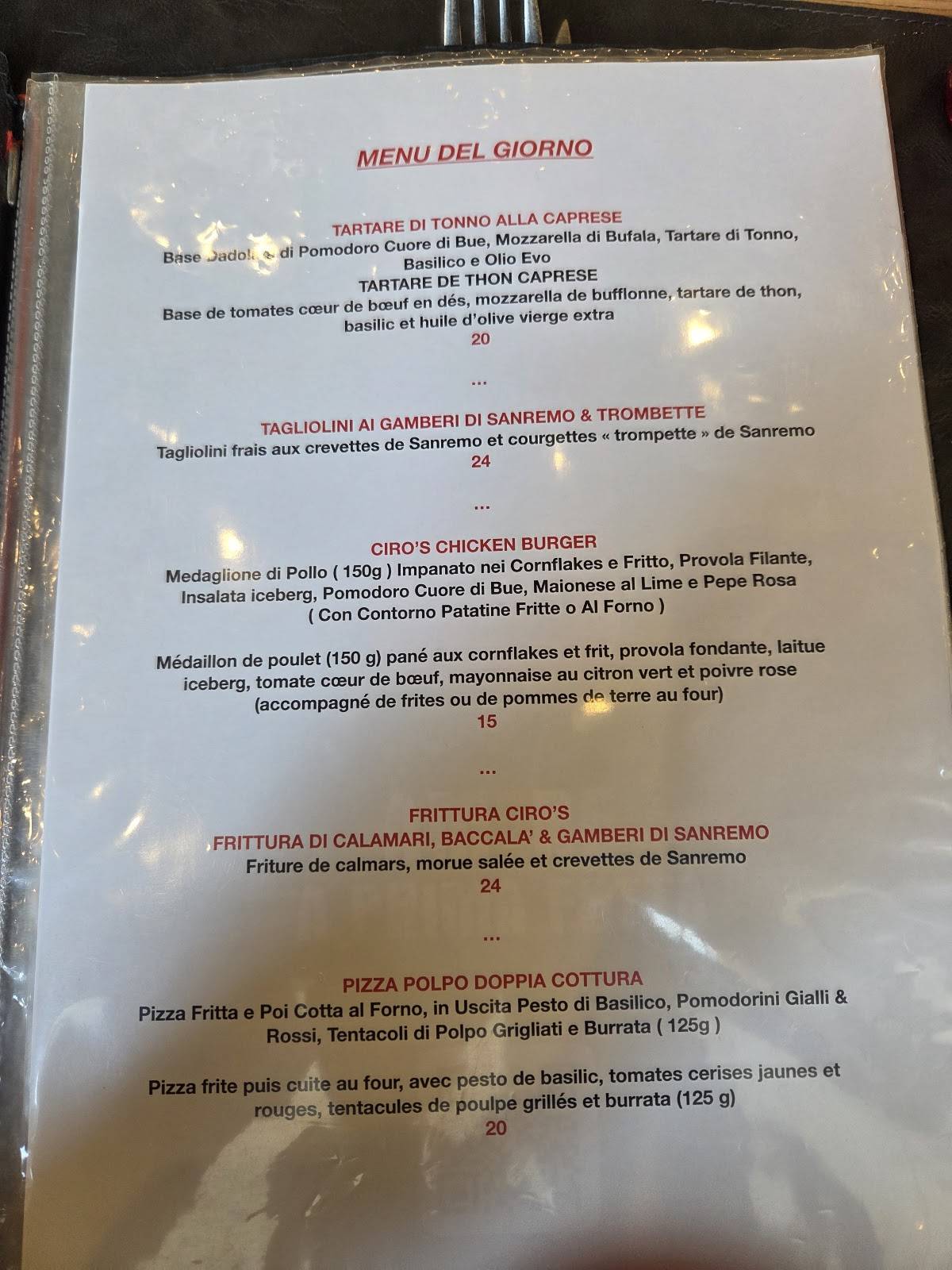 Menu di Ristorante Pizzeria Ciro's 