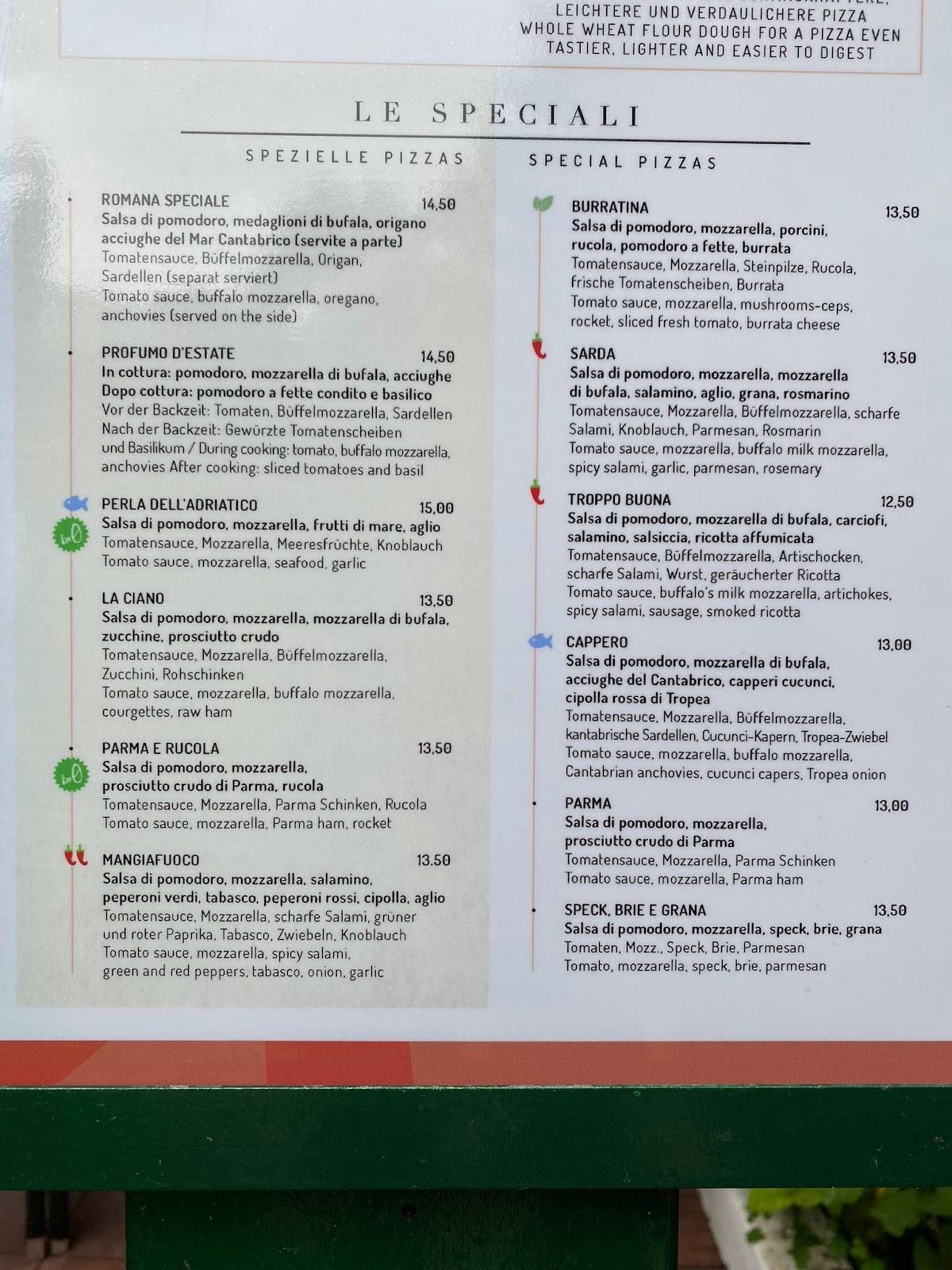 Menu di Ristorante Pizzeria Dei Fiori 