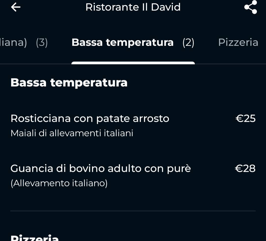 Menu di Ristorante Pizzeria Il David Firenze 