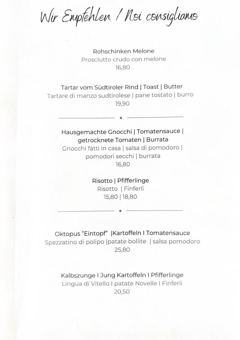 Menu di Ristorante Pizzeria Kirchsteiger 
