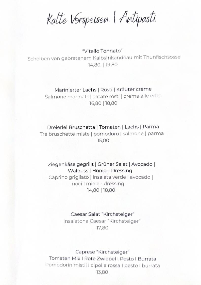 Menu di Ristorante Pizzeria Kirchsteiger 