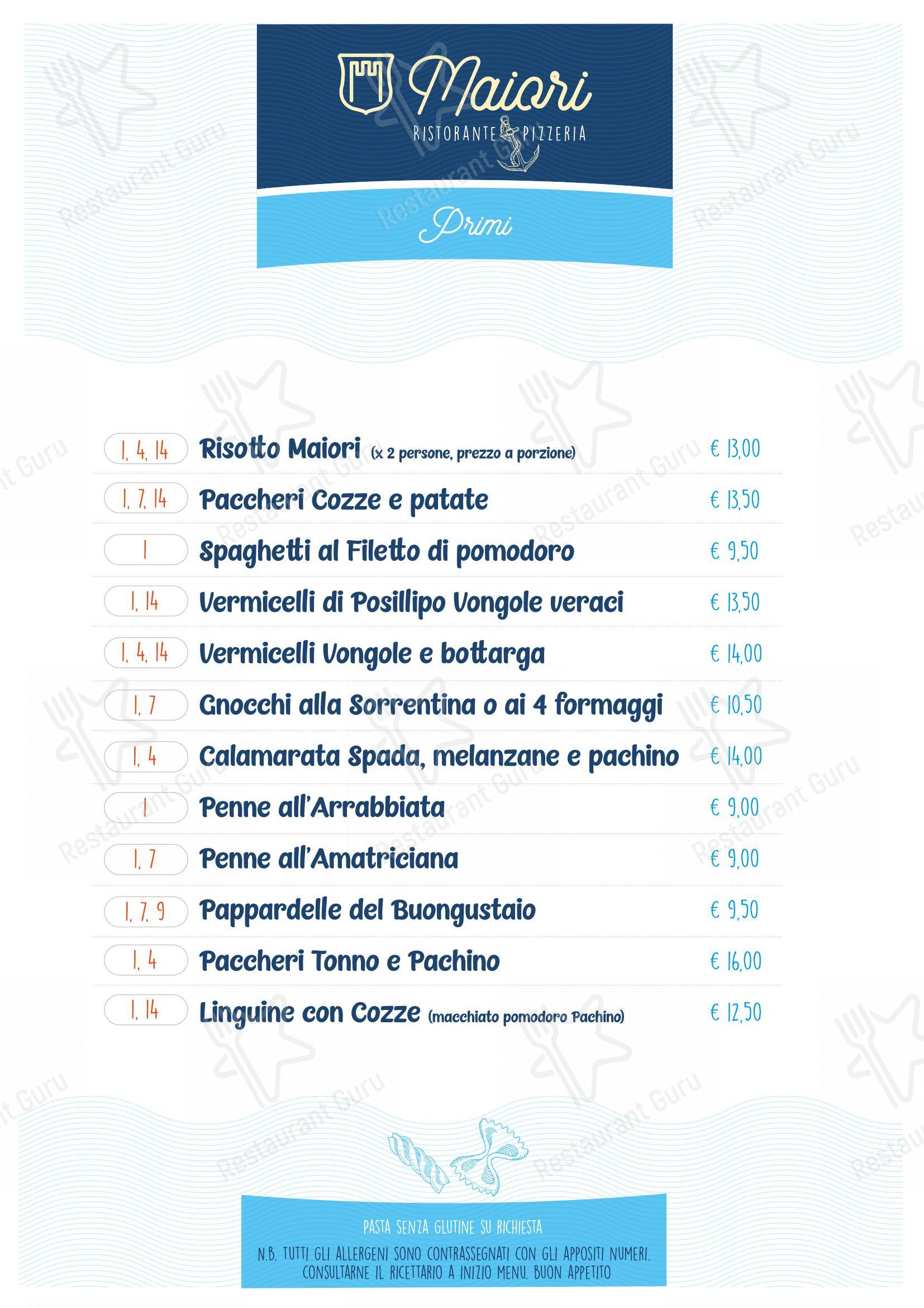 Menu per Ristorante Pizzeria Maiori ristorante